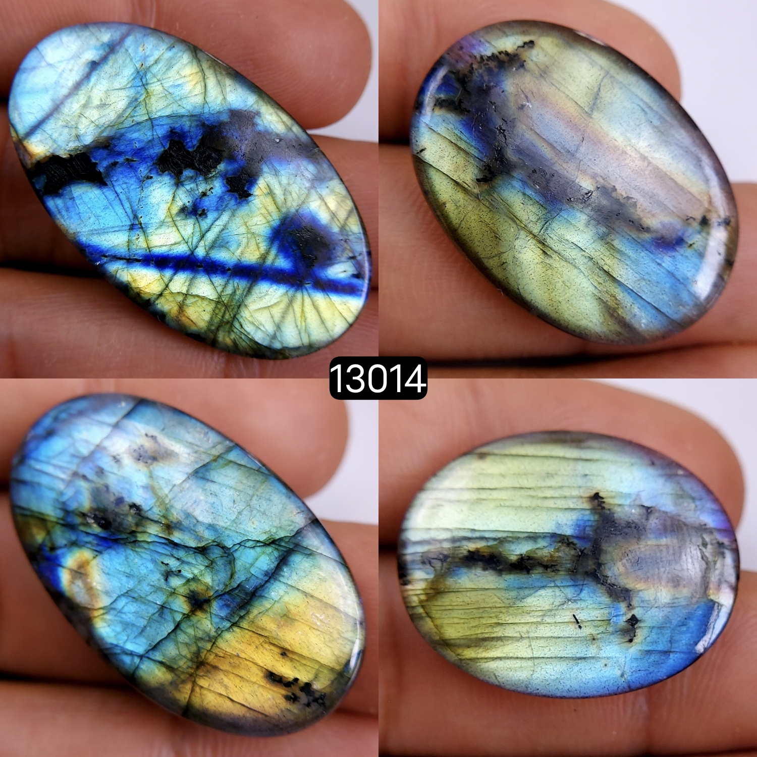 4 Pcs 125 Cts Natural Blue Labradorite Gemstone Cabochon Semi Precious Wholesale Lot Handmade Jewelry Making Supplies Pendant For Her 27x21-40x24mm13014