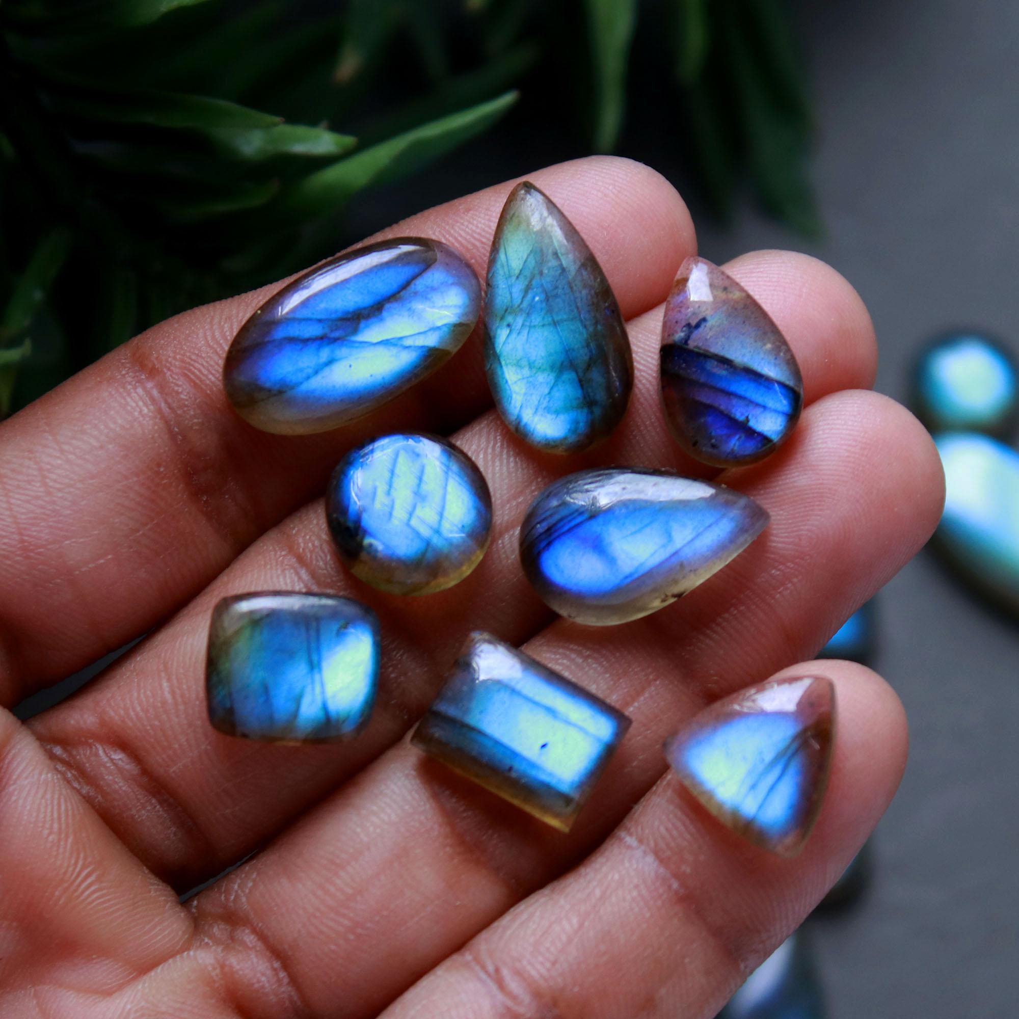 27 Pcs 194 Cts Natural Labradorite Cabochon Loose Gemstone Jewelry Wire Wrapped Pendant Semi-Precious Healing Crystal Lots 10x10-10x20mm 13018