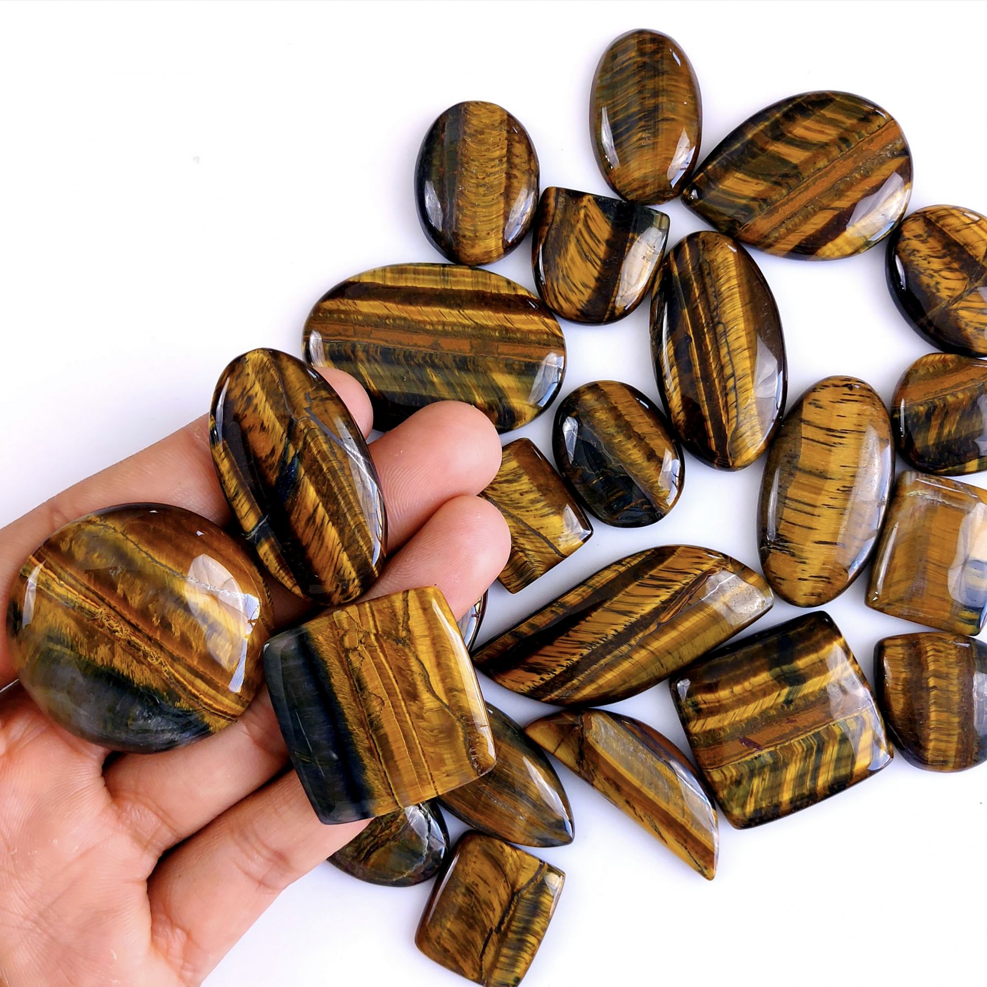 23Pcs 1016Cts Natural Tiger Eye Loose Cabochon Gemstone Lot Mix Shape and and Size for Jewelry Making 38x38 20x18mm#1302