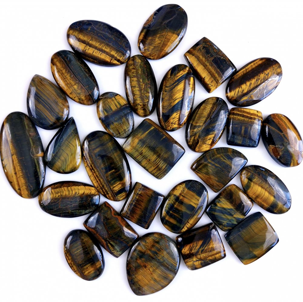 27Pcs 1177Cts Natural Tiger Eye Loose Cabochon Gemstone Lot Mix Shape and and Size for Jewelry Making 54x25 22x19mm#1303