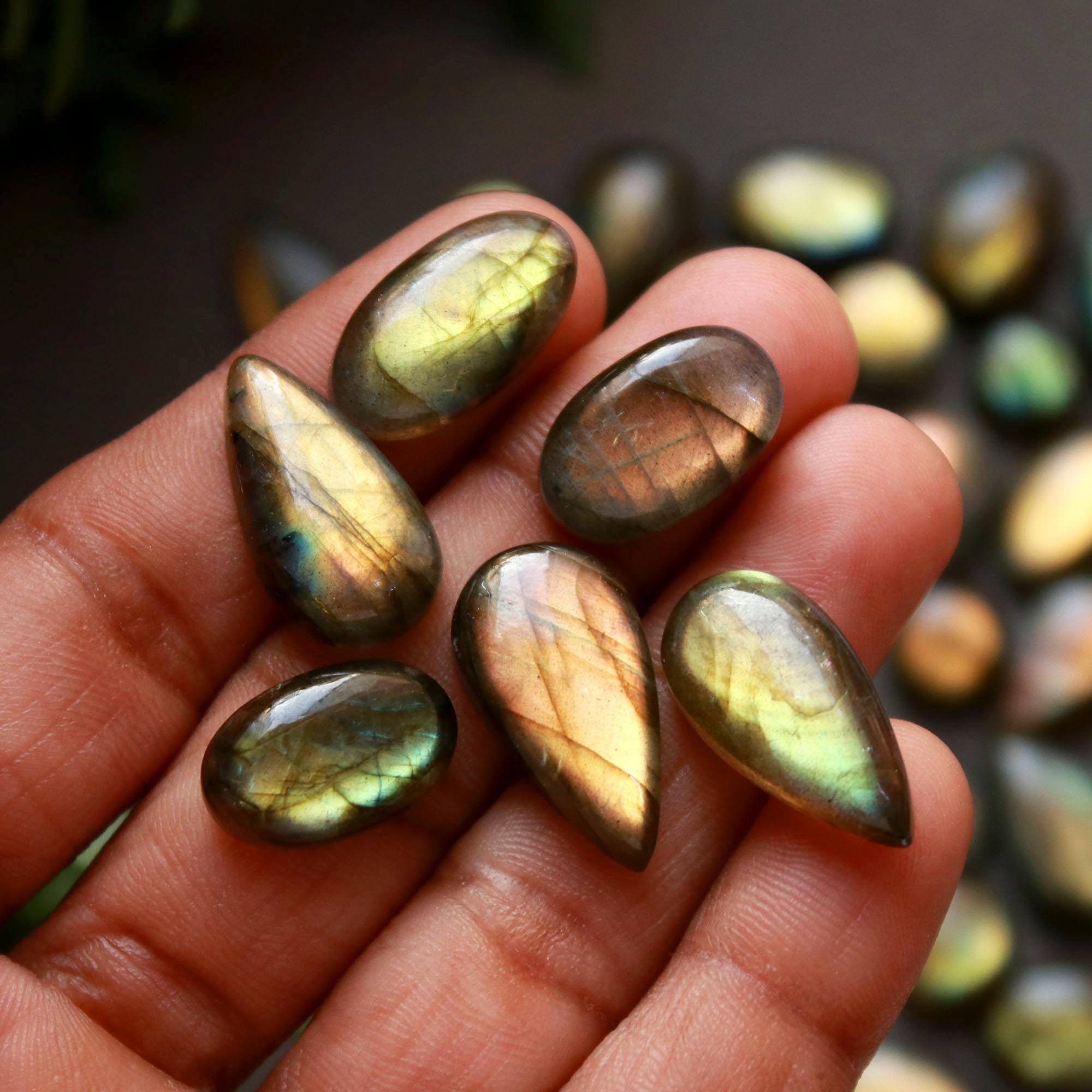36 Pcs 258 Cts  Natural Labradorite Cabochon Loose Gemstone Jewelry Wire Wrapped Pendant Semi-Precious Healing Crystal Lots 10x15-11x21mm 13033