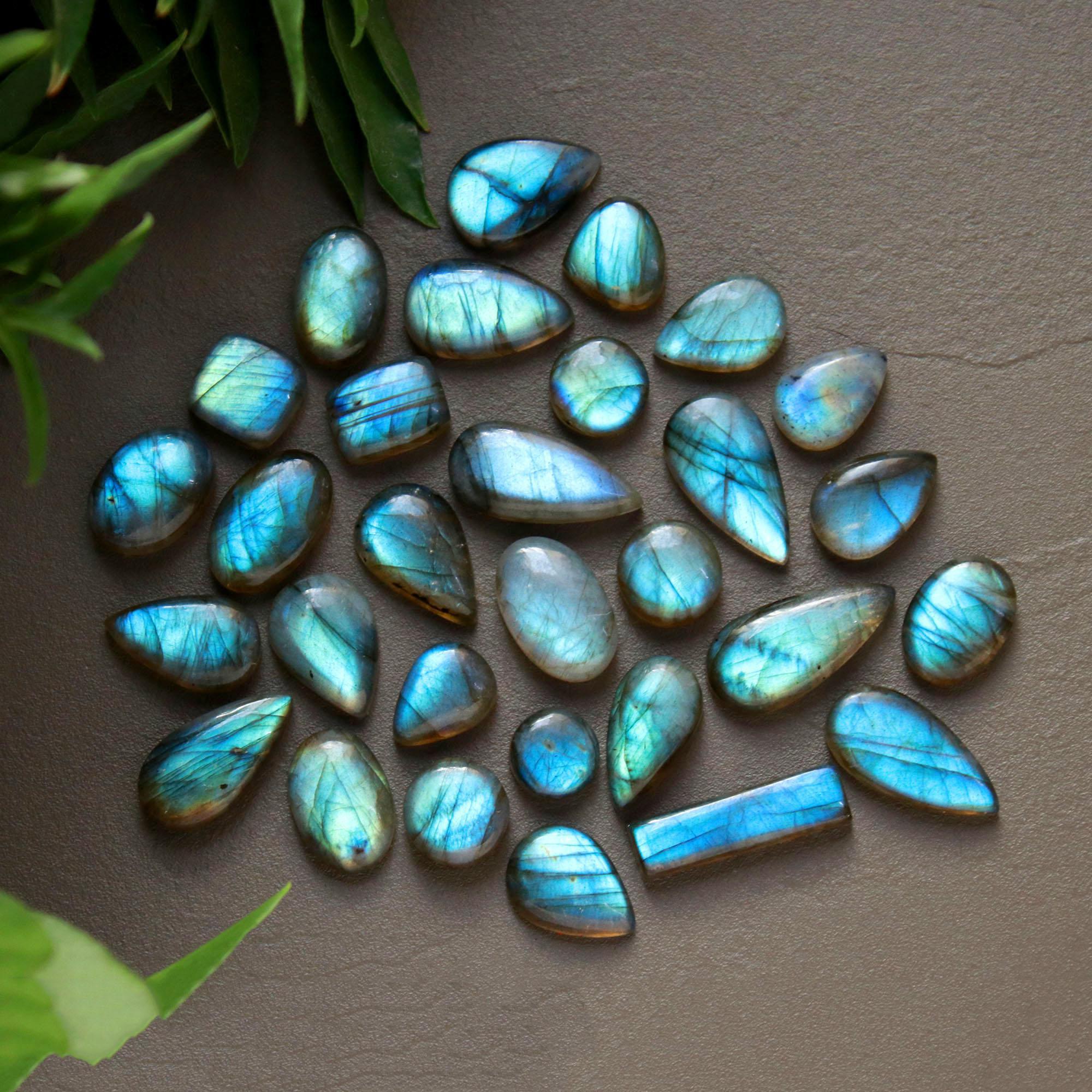 30 Pcs 216 Cts  Natural Labradorite Cabochon Loose Gemstone Jewelry Wire Wrapped Pendant Semi-Precious Healing Crystal Lots 11x12-10x22mm 13035