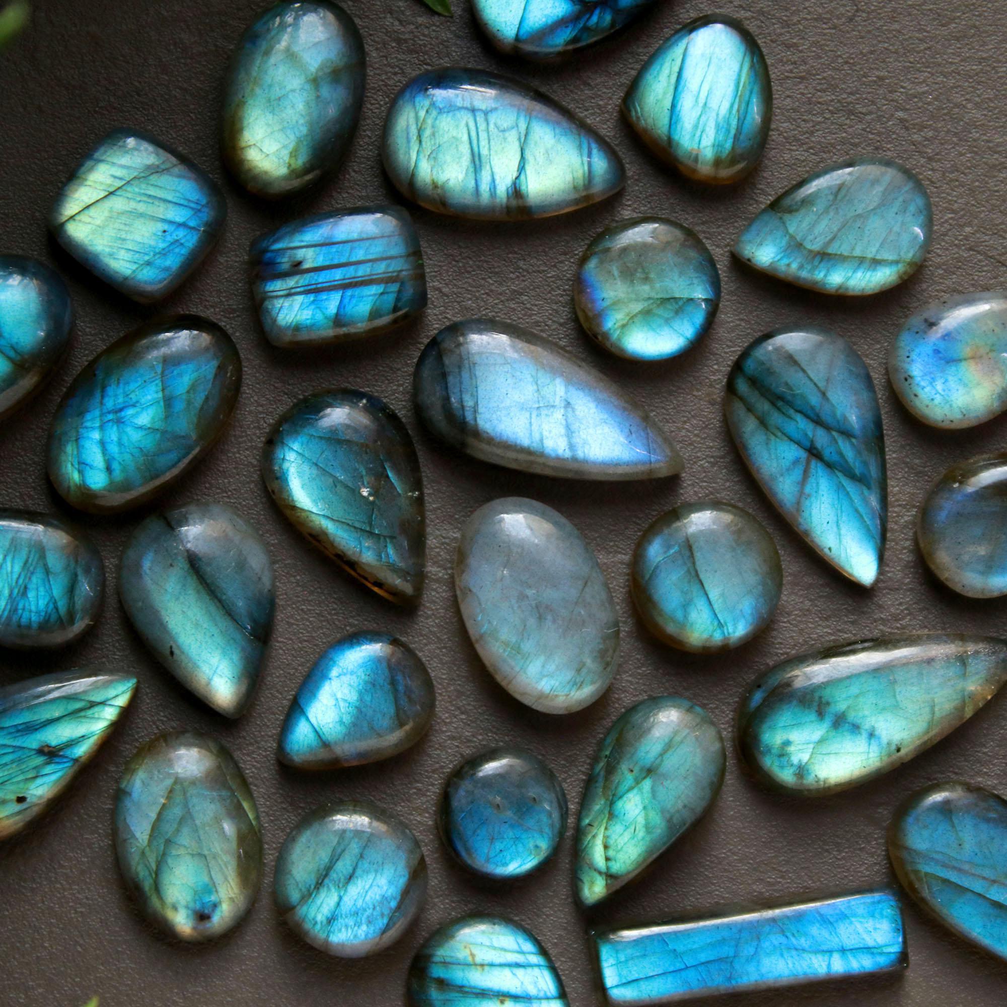 30 Pcs 216 Cts  Natural Labradorite Cabochon Loose Gemstone Jewelry Wire Wrapped Pendant Semi-Precious Healing Crystal Lots 11x12-10x22mm 13035