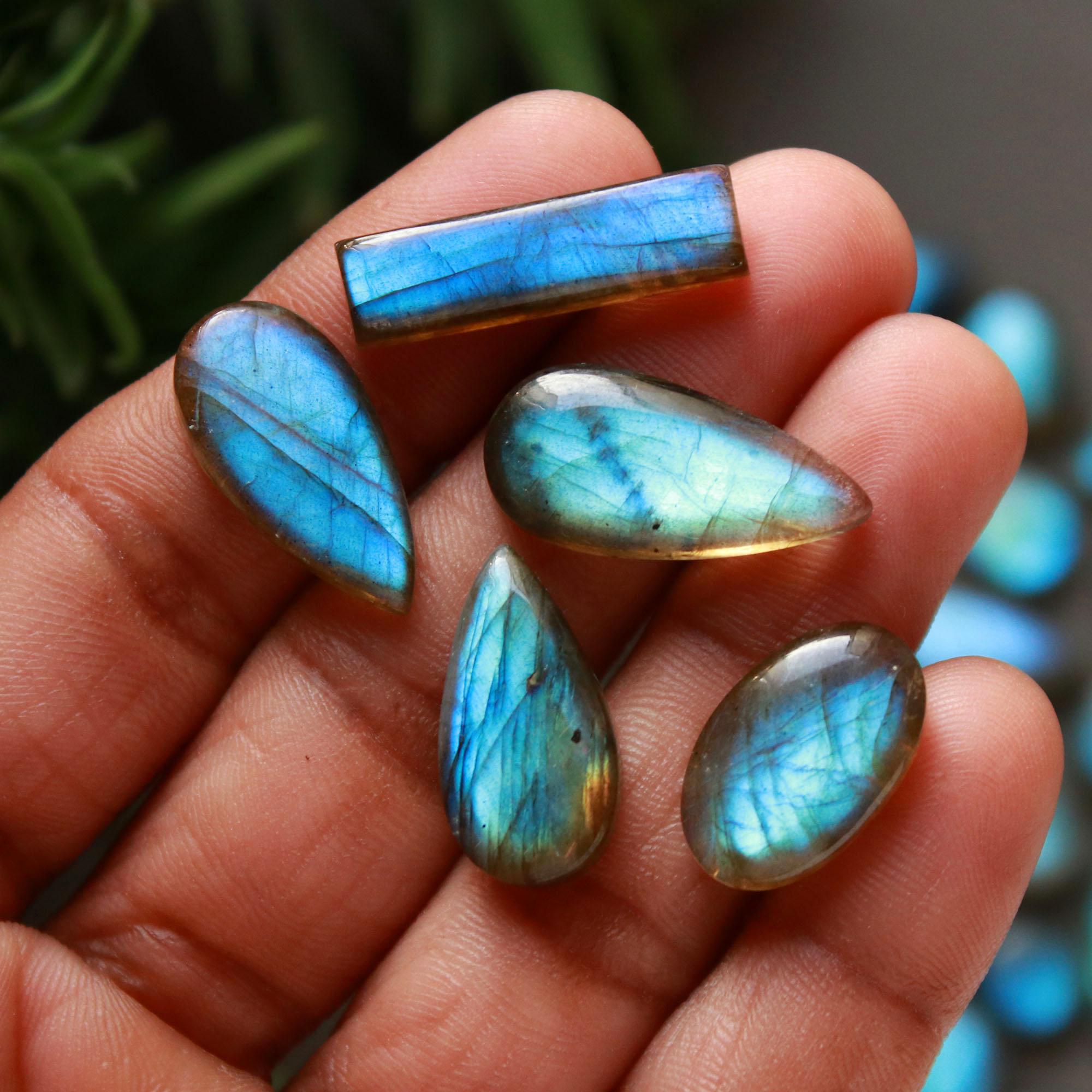 30 Pcs 216 Cts  Natural Labradorite Cabochon Loose Gemstone Jewelry Wire Wrapped Pendant Semi-Precious Healing Crystal Lots 11x12-10x22mm 13035