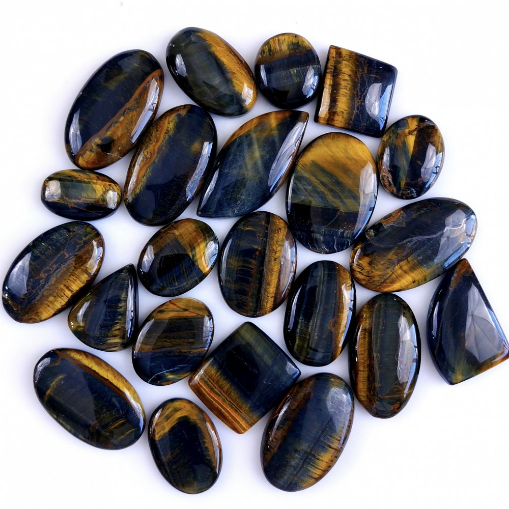 22Pcs 958Cts Natural Tiger Eye Loose Cabochon Gemstone Lot Mix Shape and and Size for Jewelry Making 40x24 24x20mm#1304