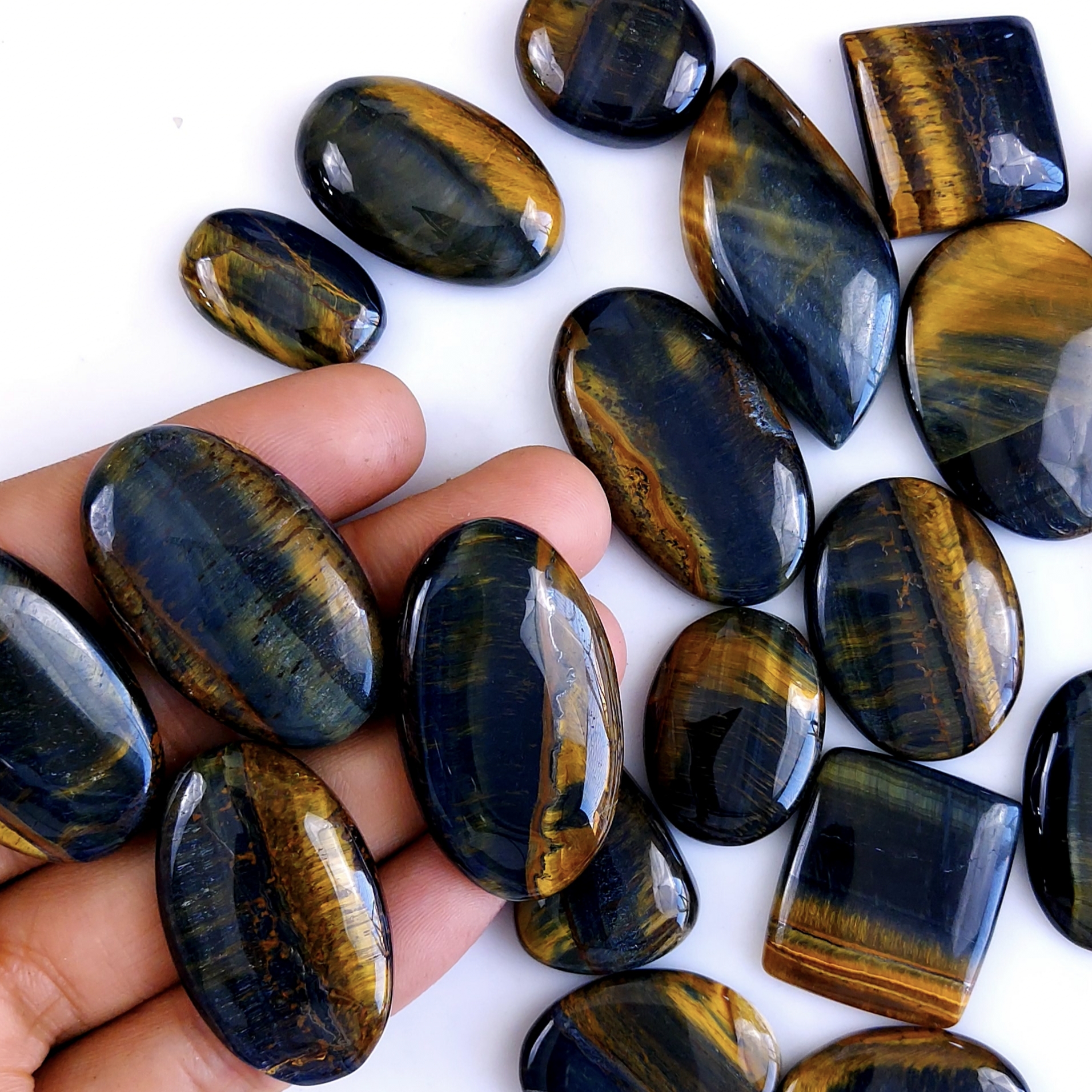 22Pcs 958Cts Natural Tiger Eye Loose Cabochon Gemstone Lot Mix Shape and and Size for Jewelry Making 40x24 24x20mm#1304