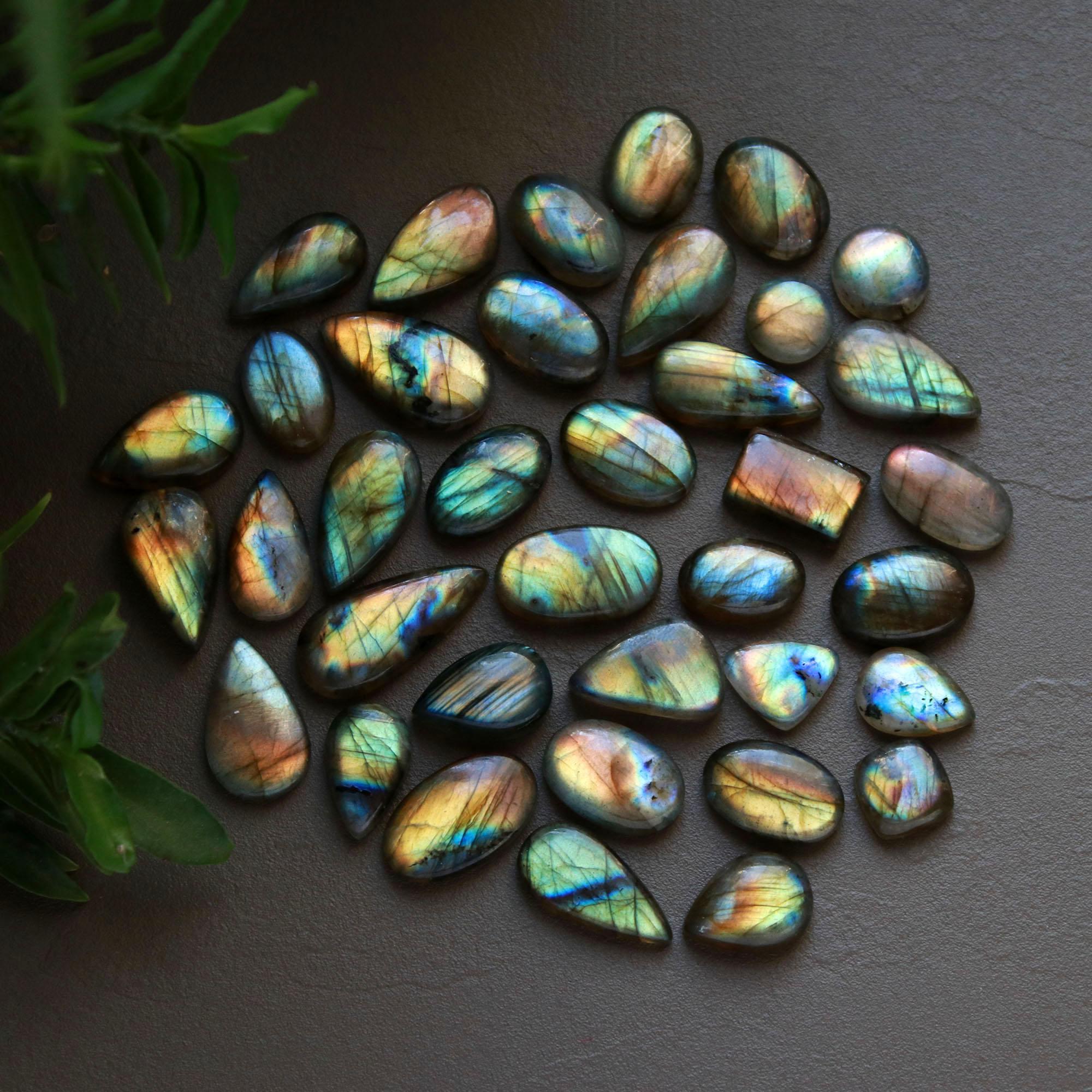 37 Pcs 284 Cts  Natural Labradorite Cabochon Loose Gemstone Jewelry Wire Wrapped Pendant Semi-Precious Healing Crystal Lots 10x10-11x21mm 13048