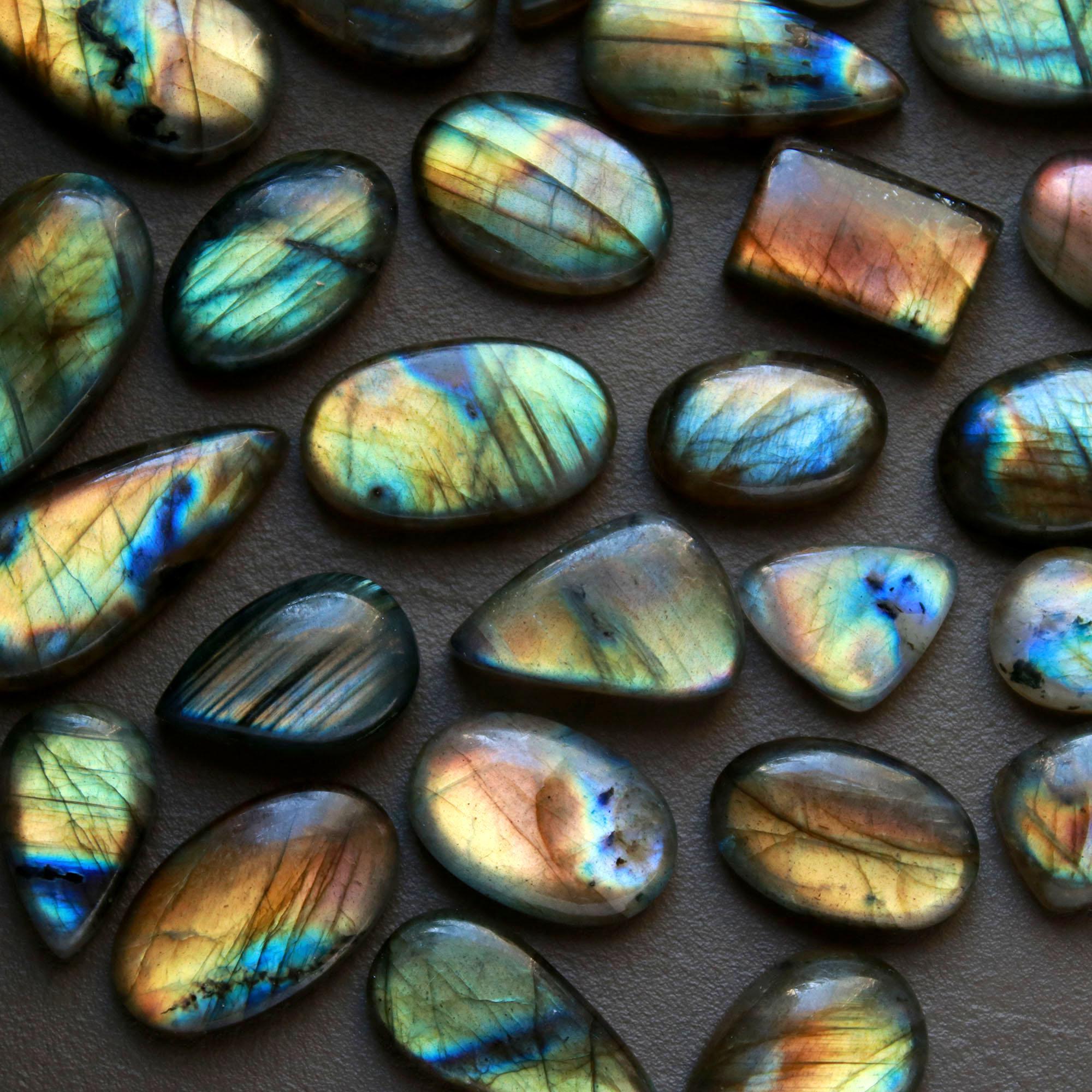 37 Pcs 284 Cts  Natural Labradorite Cabochon Loose Gemstone Jewelry Wire Wrapped Pendant Semi-Precious Healing Crystal Lots 10x10-11x21mm 13048