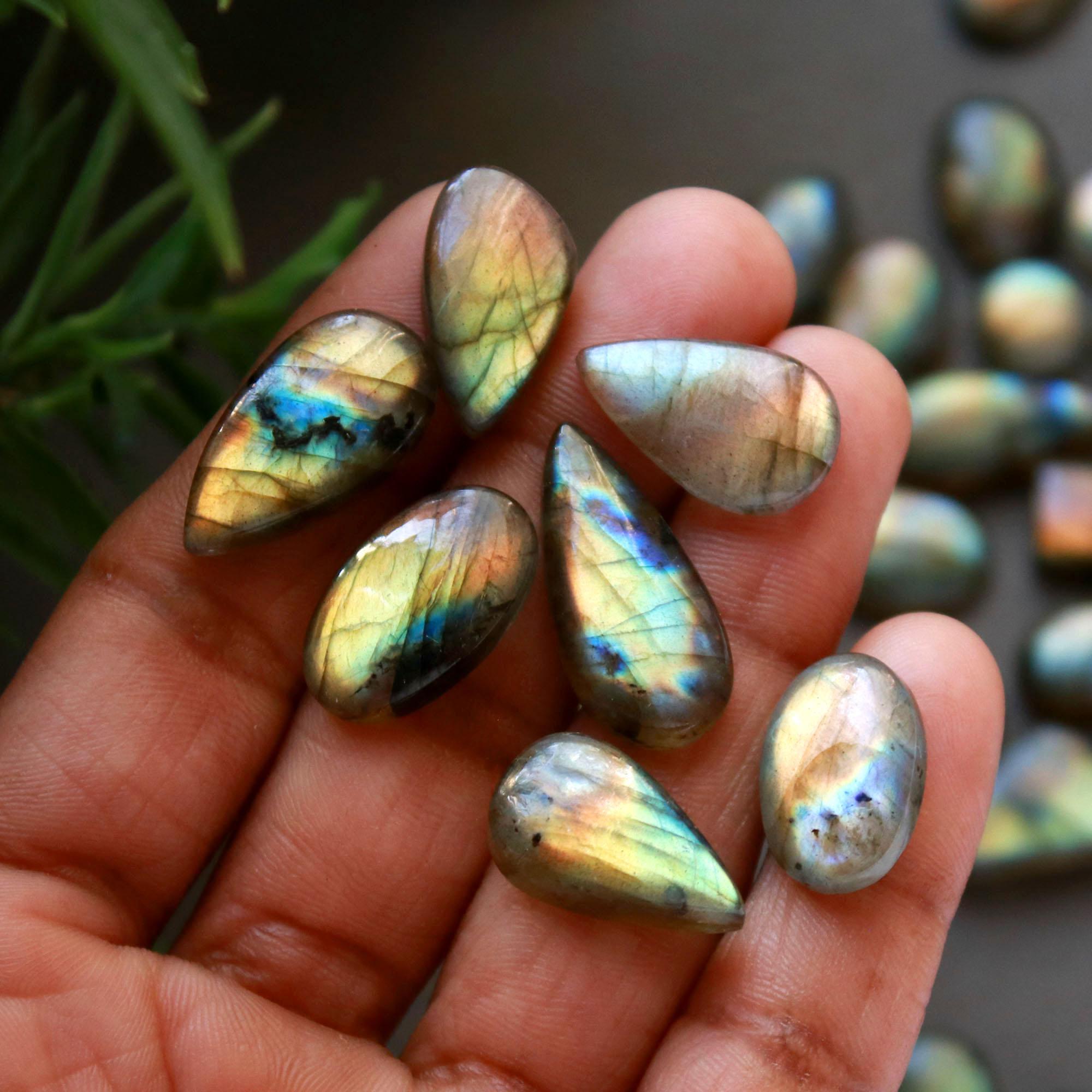 37 Pcs 284 Cts  Natural Labradorite Cabochon Loose Gemstone Jewelry Wire Wrapped Pendant Semi-Precious Healing Crystal Lots 10x10-11x21mm 13048
