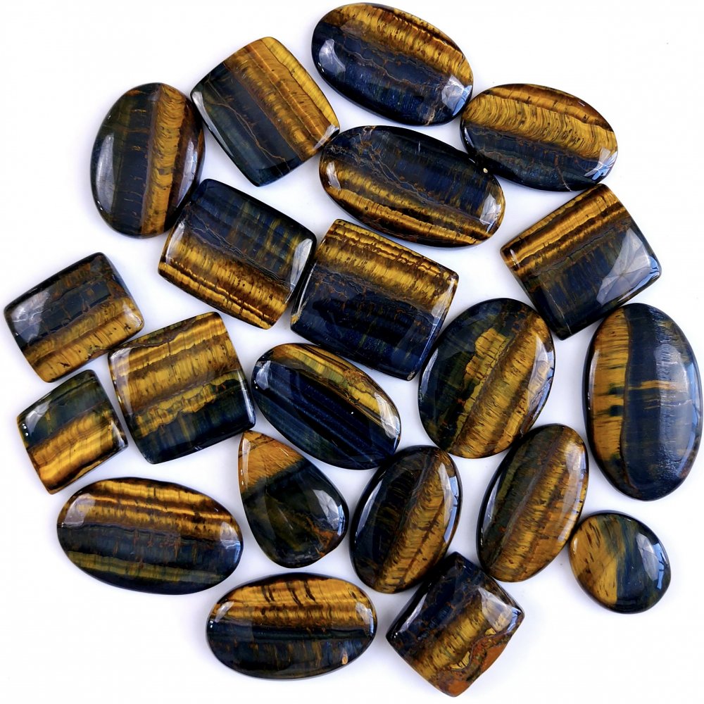 21Pcs 968Cts Natural Tiger Eye Loose Cabochon Gemstone Lot Mix Shape and and Size for Jewelry Making 43x25 25x20mm#1305