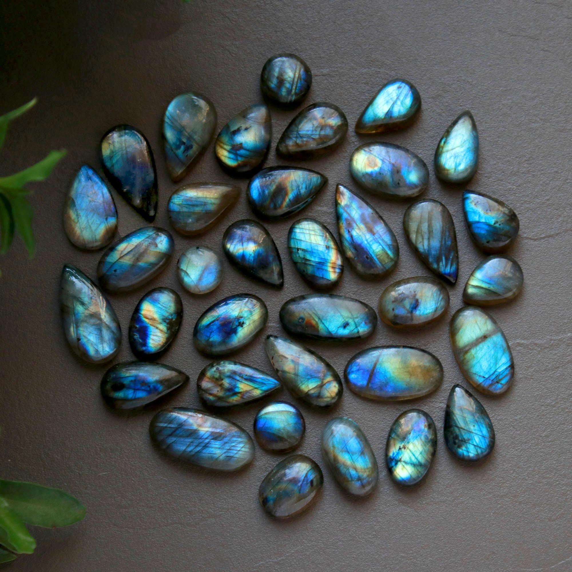 35 Pcs 254 Cts  Natural Labradorite Cabochon Loose Gemstone Jewelry Wire Wrapped Pendant Semi-Precious Healing Crystal Lots 9x13-10x22mm 13050