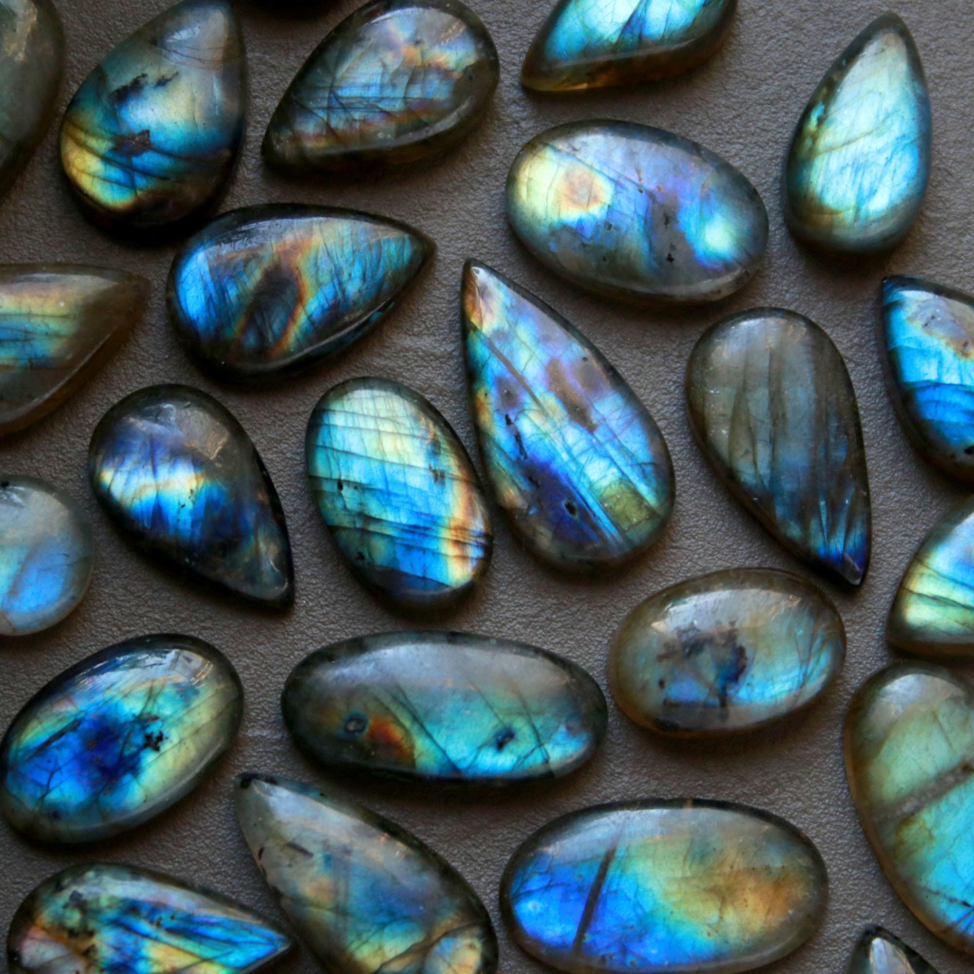35 Pcs 254 Cts  Natural Labradorite Cabochon Loose Gemstone Jewelry Wire Wrapped Pendant Semi-Precious Healing Crystal Lots 9x13-10x22mm 13050