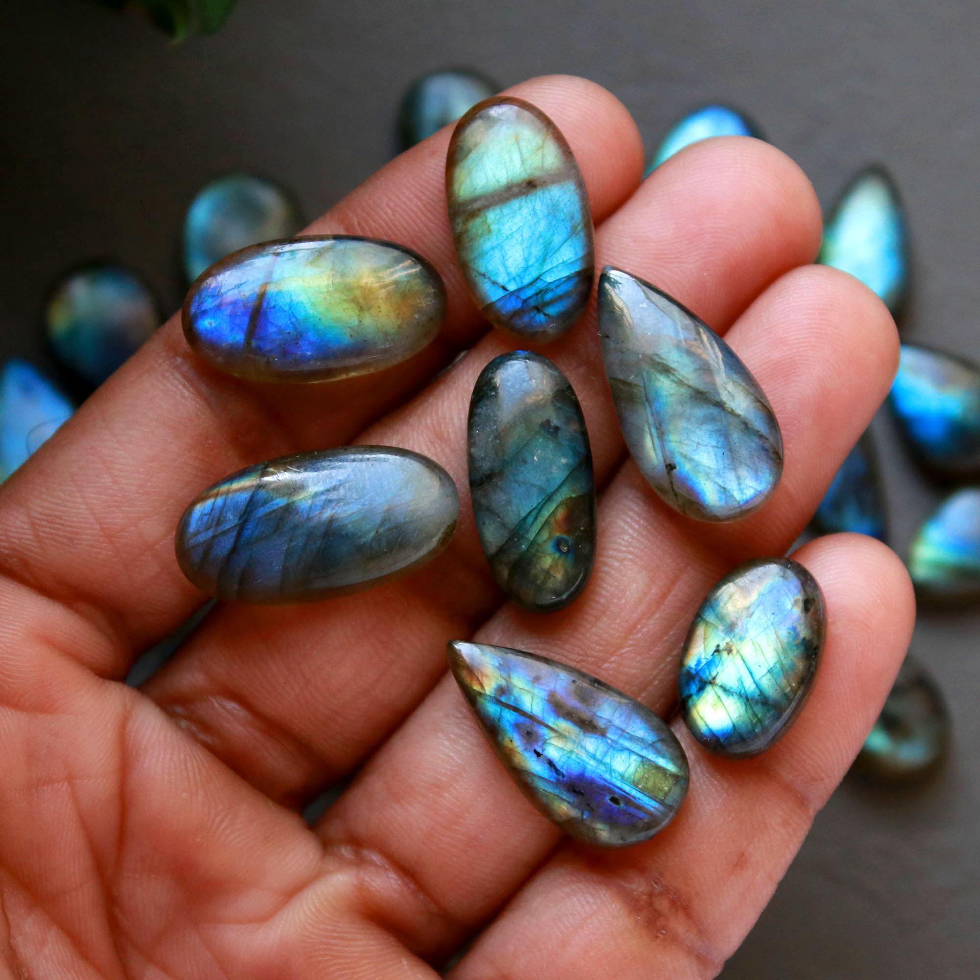 35 Pcs 254 Cts  Natural Labradorite Cabochon Loose Gemstone Jewelry Wire Wrapped Pendant Semi-Precious Healing Crystal Lots 9x13-10x22mm 13050