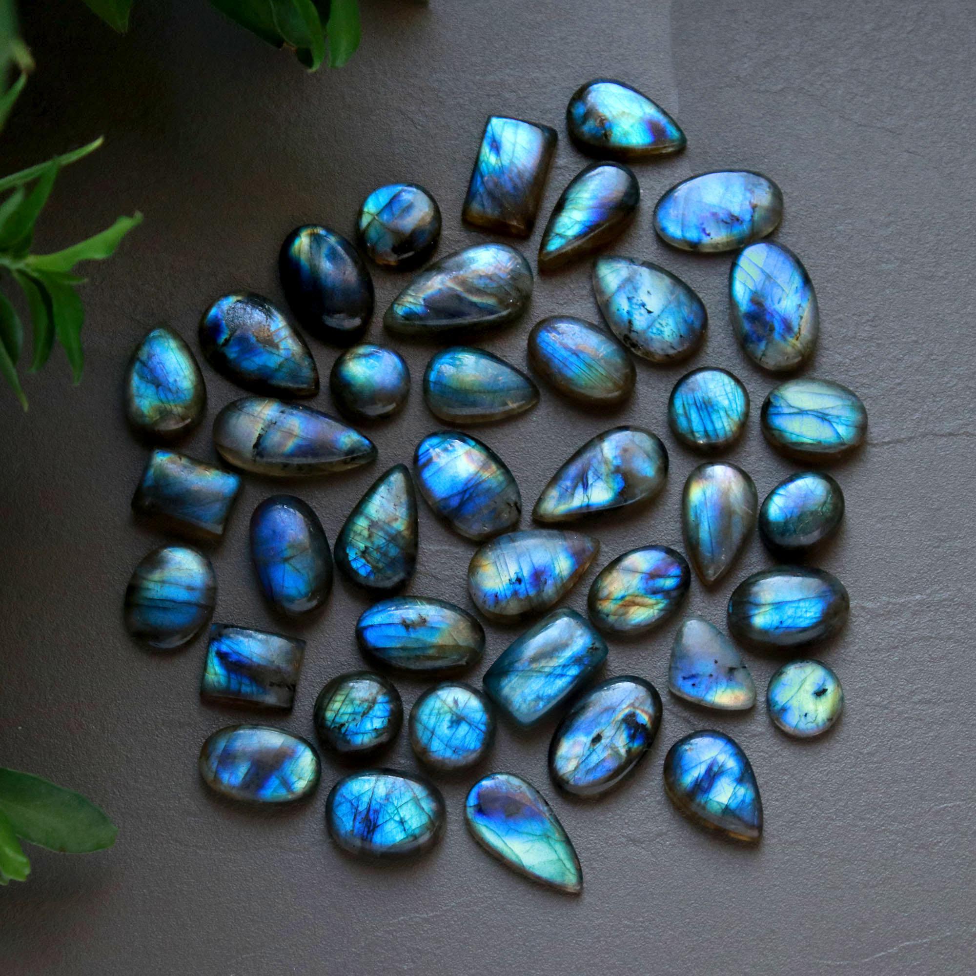 40 Pcs 282 Cts  Natural Labradorite Cabochon Loose Gemstone Jewelry Wire Wrapped Pendant Semi-Precious Healing Crystal Lots 10x10-10x20mm 13051