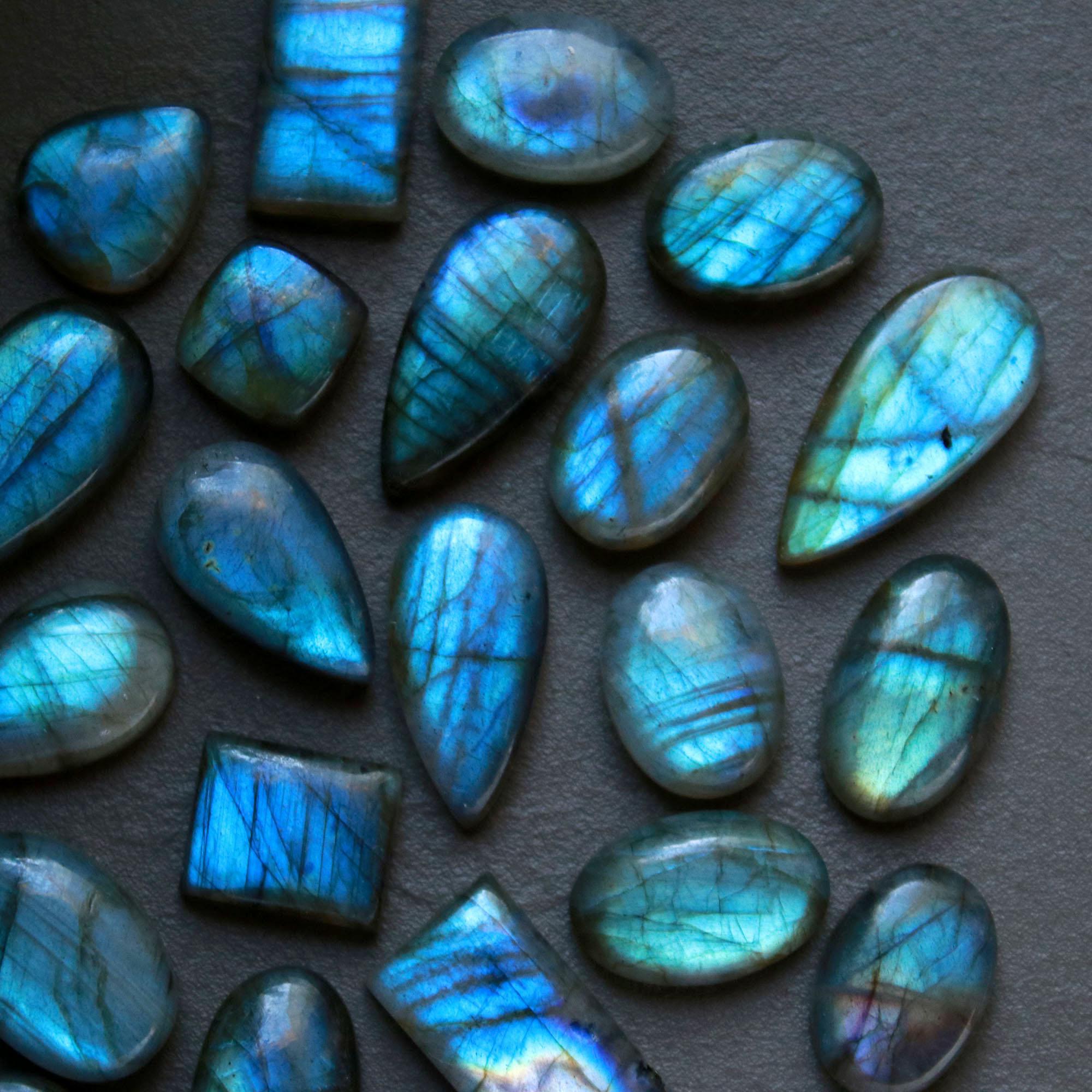 26 Pcs 188 Cts  Natural Labradorite Cabochon Loose Gemstone Jewelry Wire Wrapped Pendant Semi-Precious Healing Crystal Lots 10x12-10x21mm 13052