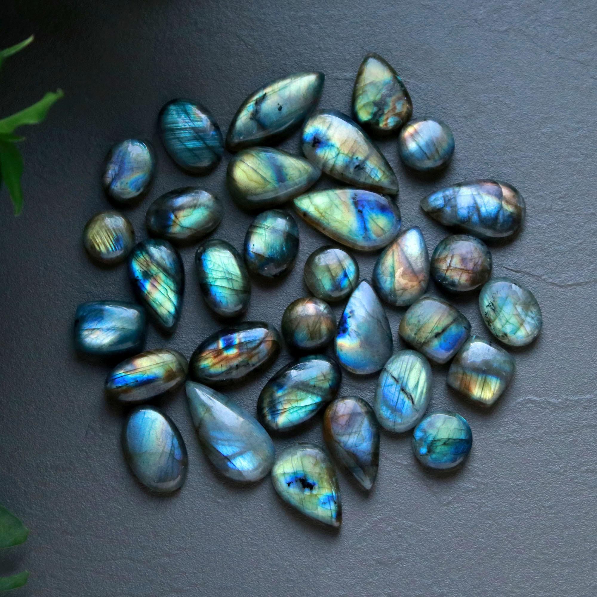 32 Pcs 236 Cts  Natural Labradorite Cabochon Loose Gemstone Jewelry Wire Wrapped Pendant Semi-Precious Healing Crystal Lots 10x10-10x22mm 13057
