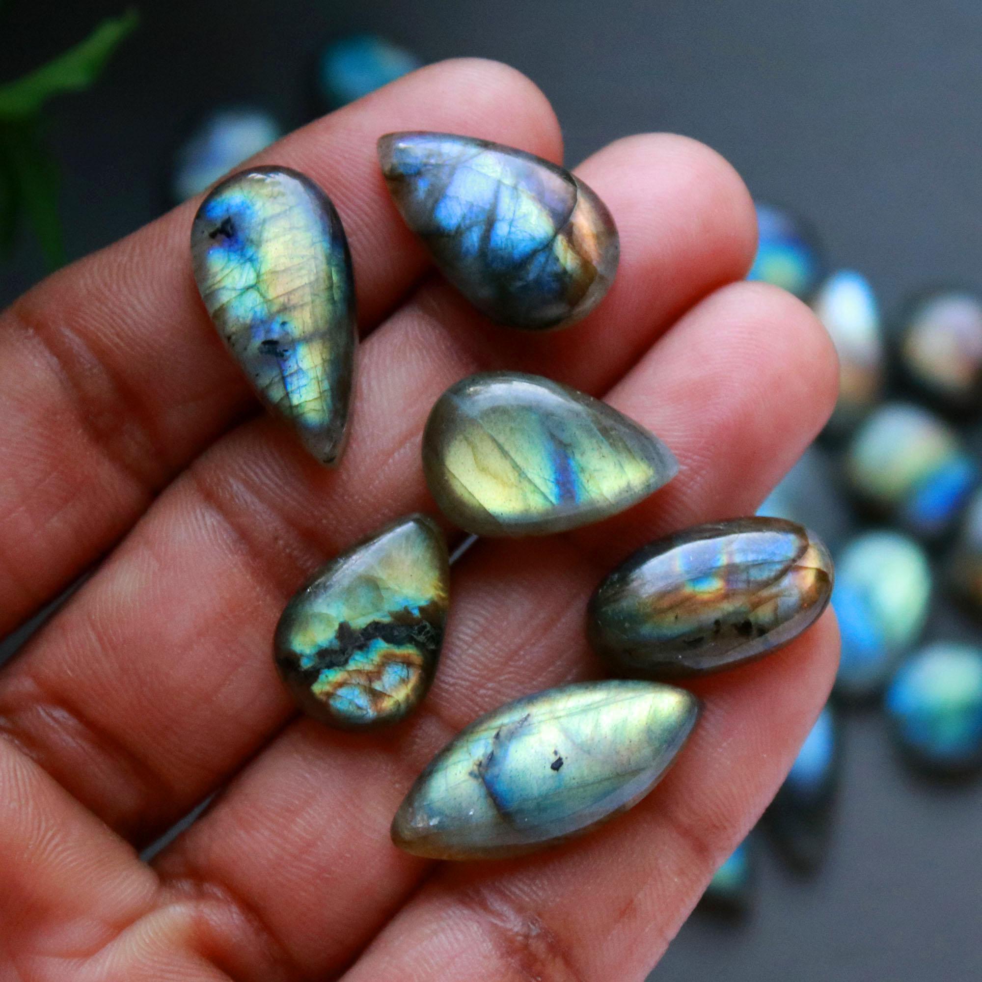 32 Pcs 236 Cts  Natural Labradorite Cabochon Loose Gemstone Jewelry Wire Wrapped Pendant Semi-Precious Healing Crystal Lots 10x10-10x22mm 13057