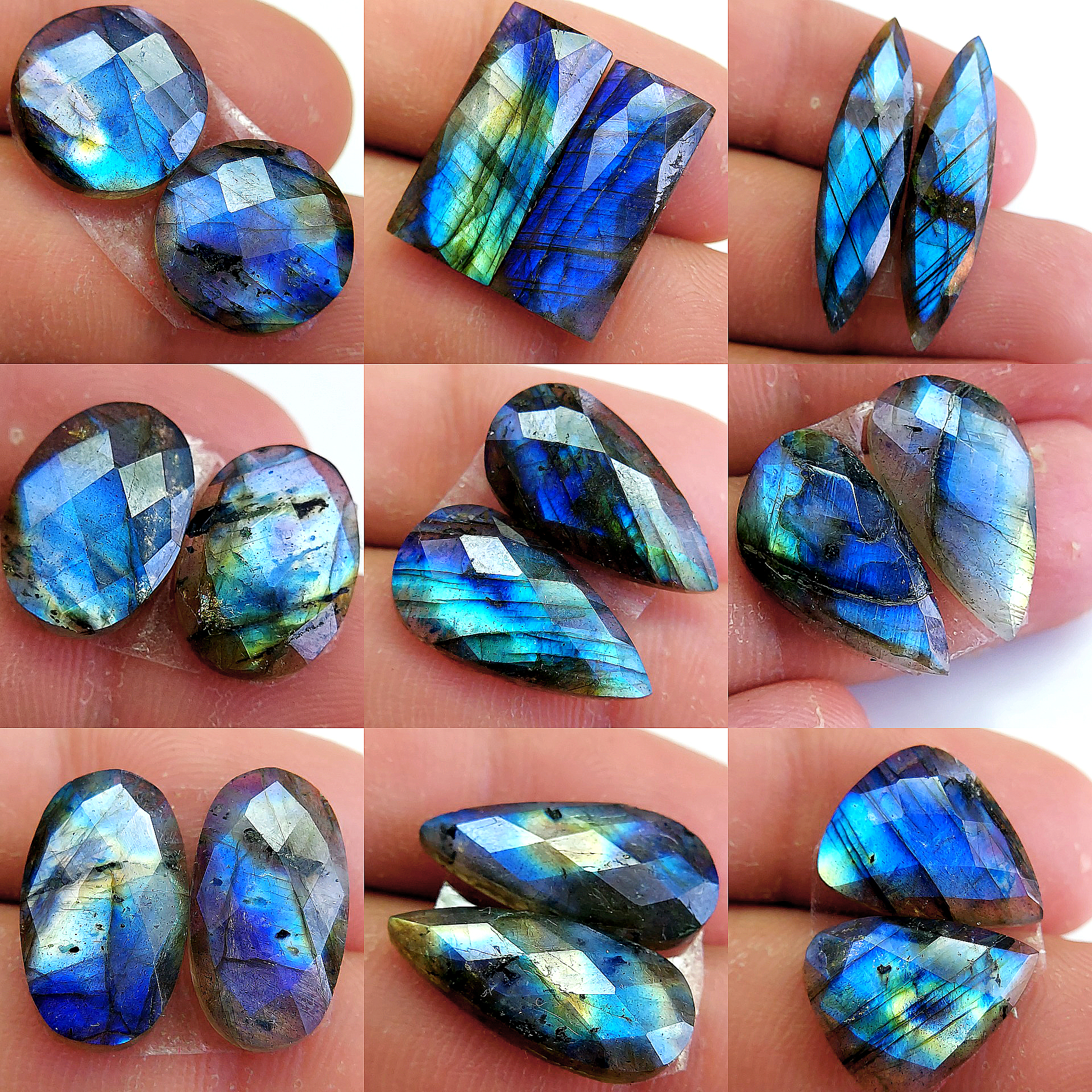 9 Pair 115 Cts Natural Labradorite Cabochon Loose Gemstone Jewelry Wire Wrapped Pendant Semi-Precious Healing Crystal Lots 29x7 17x9mm 13059