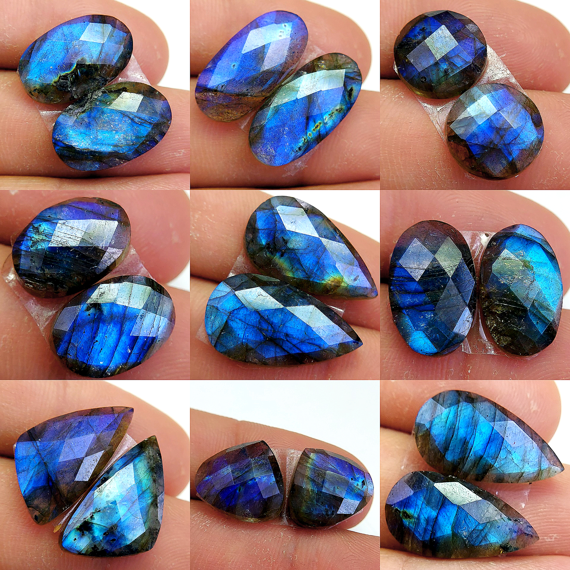 9 Pair 133 Cts Natural Labradorite Cabochon Loose Gemstone Jewelry Wire Wrapped Pendant Semi-Precious Healing Crystal Lots 23X11 12X9mm 13061
