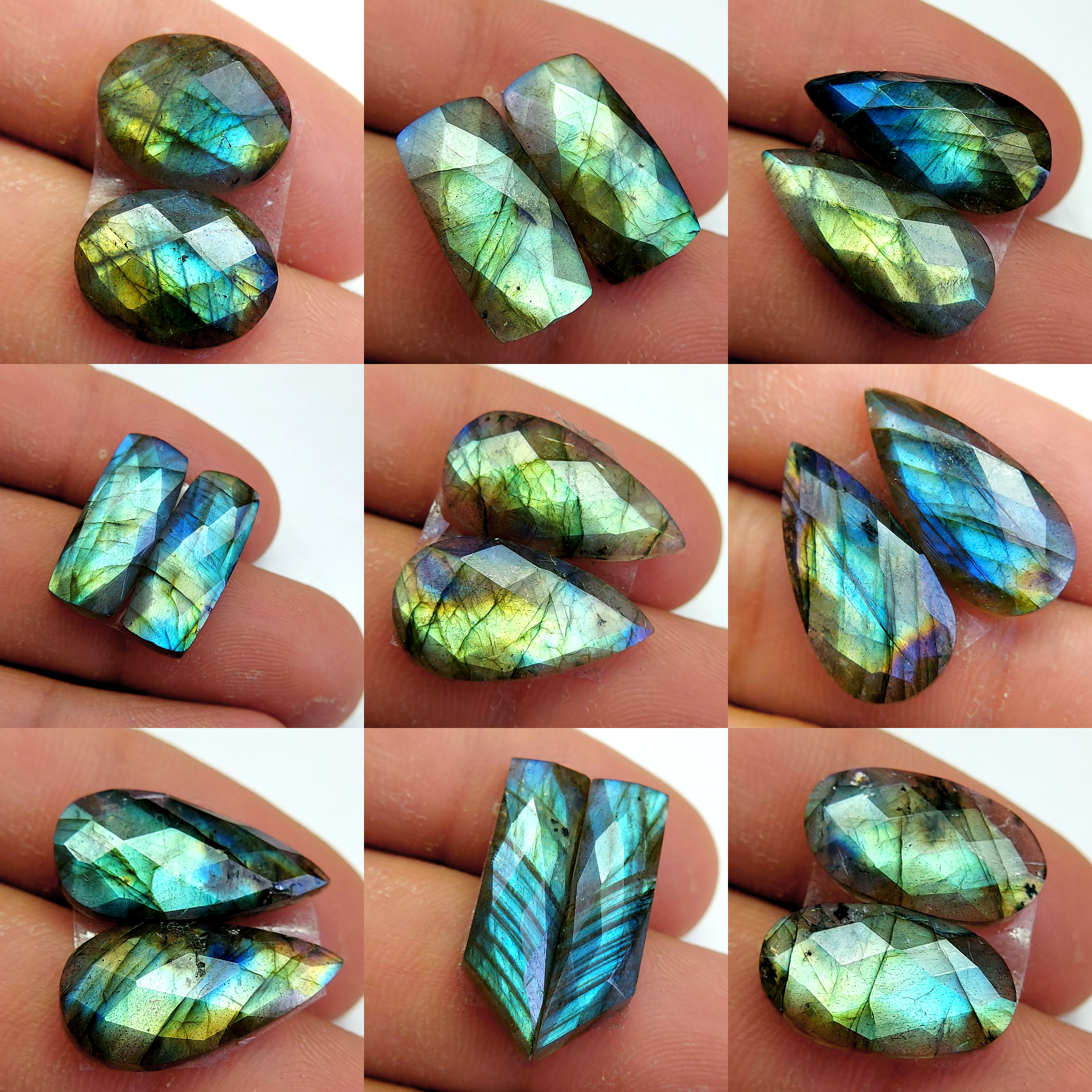 9 Pcs 128 Cts Natural Labradorite Cabochon Loose Gemstone Jewelry Wire Wrapped Pendant Semi-Precious Healing Crystal Lots 22x10 14x11mm 13066