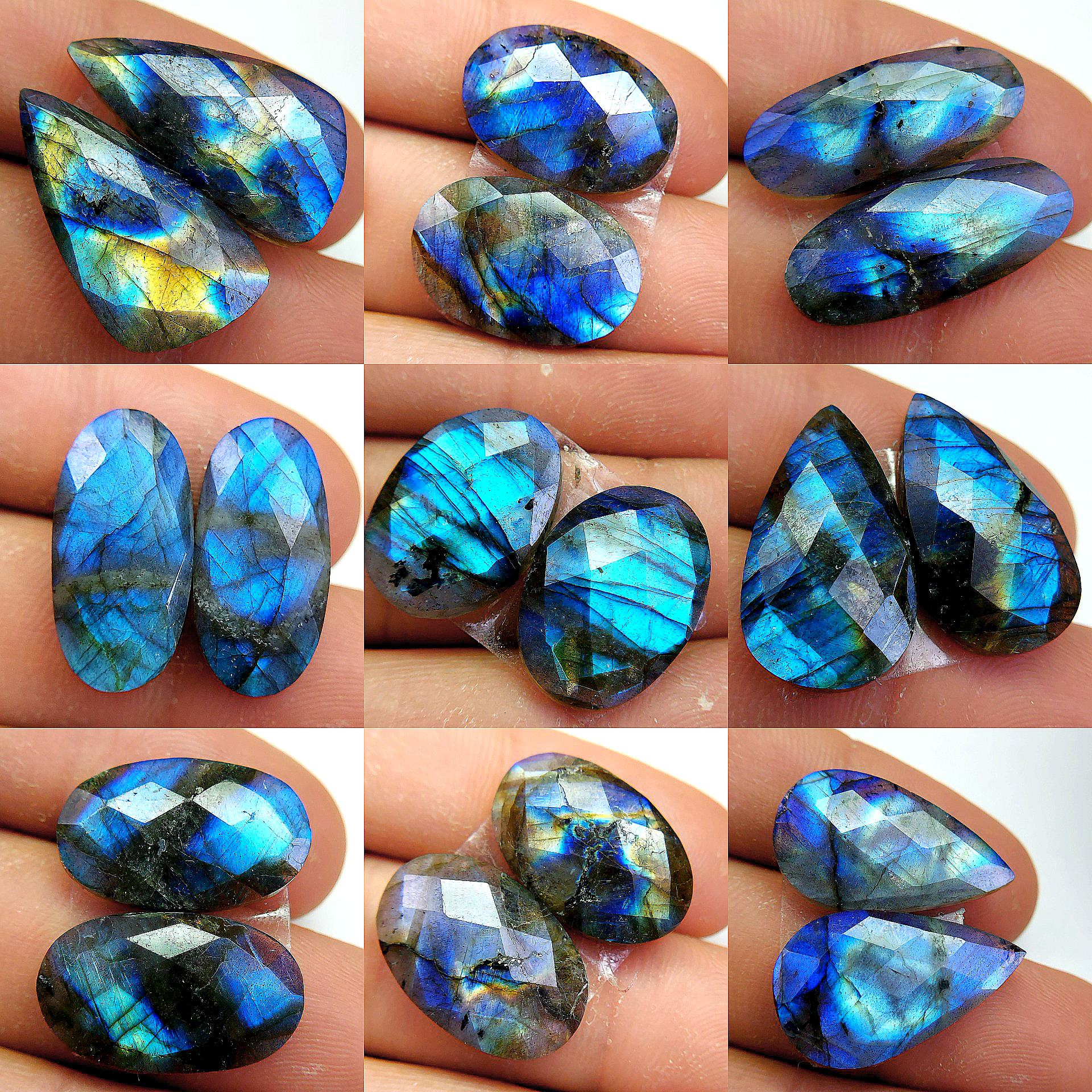9 Pcs 182 Cts Natural Labradorite Cabochon Loose Gemstone Jewelry Wire Wrapped Pendant Semi-Precious Healing Crystal Lots 23x12 20x13 mm 13071