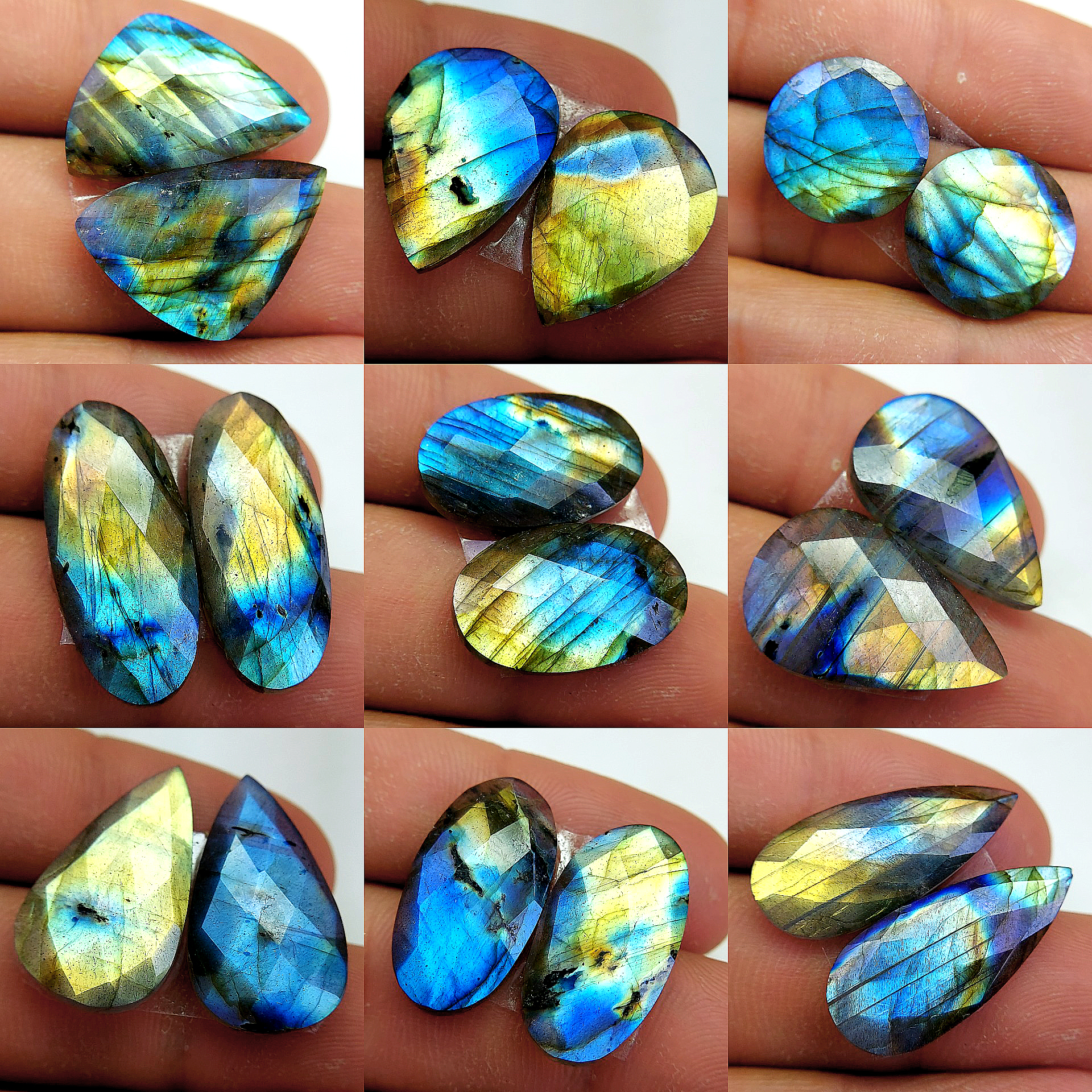 9 Pair 178 Cts Natural Labradorite Cabochon Loose Gemstone Jewelry Wire Wrapped Pendant Semi-Precious Healing Crystal Lots 25x10 16x16 mm 13073