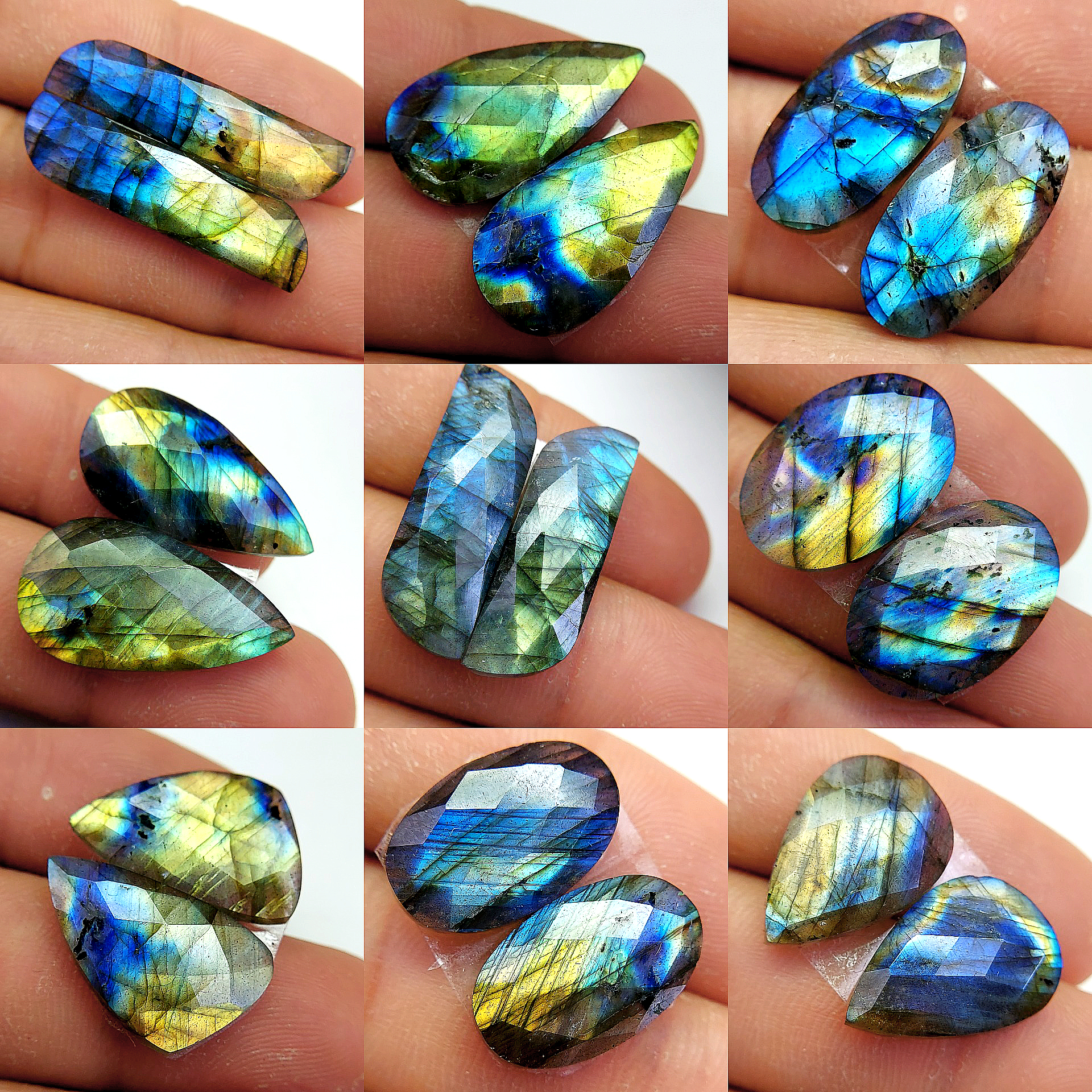 9 Pair 173 Cts Natural Labradorite Cabochon Loose Gemstone Jewelry Wire Wrapped Pendant Semi-Precious Healing Crystal Lots 30x7 19x13 mm R-13077