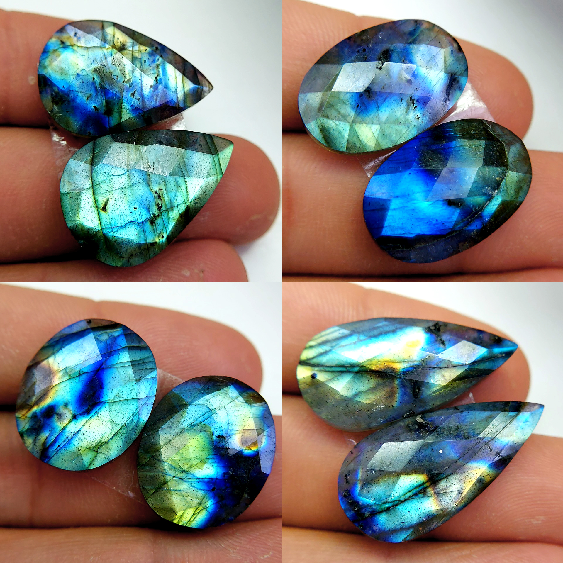 4 Pair 120 Cts Natural Labradorite Cabochon Loose Gemstone Jewelry Wire Wrapped Pendant Semi-Precious Healing Crystal Lots 27x13 20x16 mm 13086