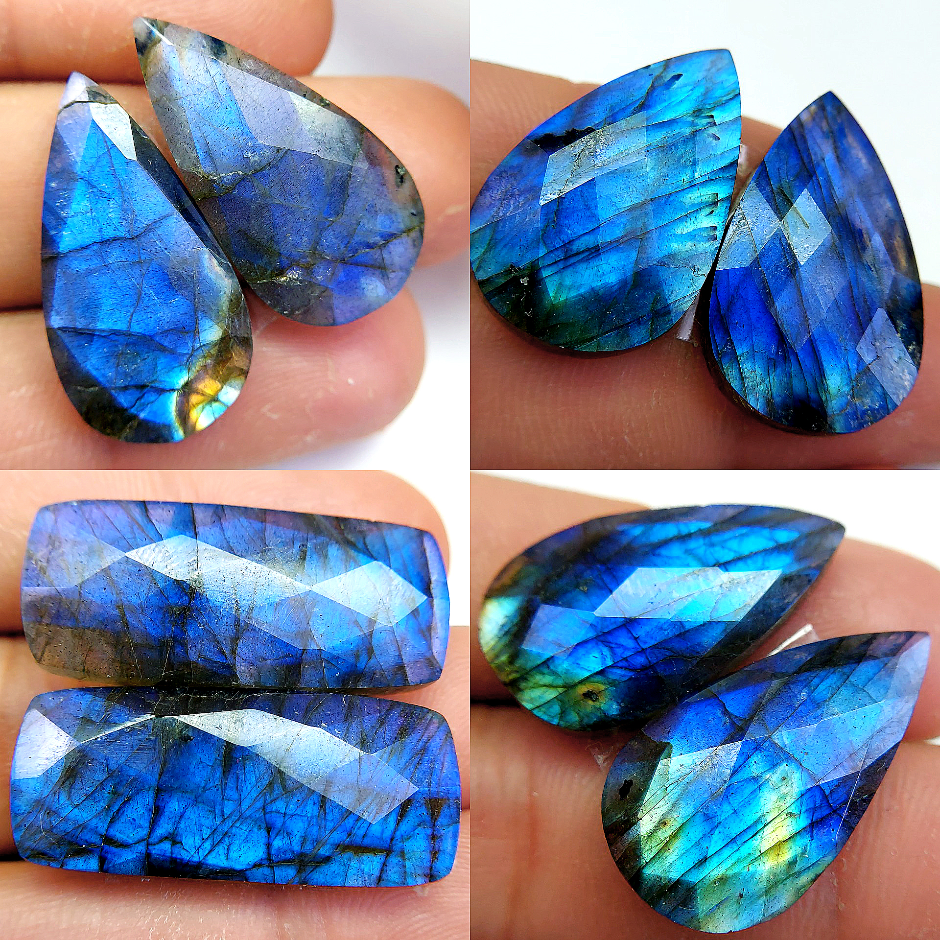 4 Pair 152 Cts Natural Labradorite Cabochon Loose Gemstone Jewelry Wire Wrapped Pendant Semi-Precious Healing Crystal Lots 32x14 26x15 mm R-13087