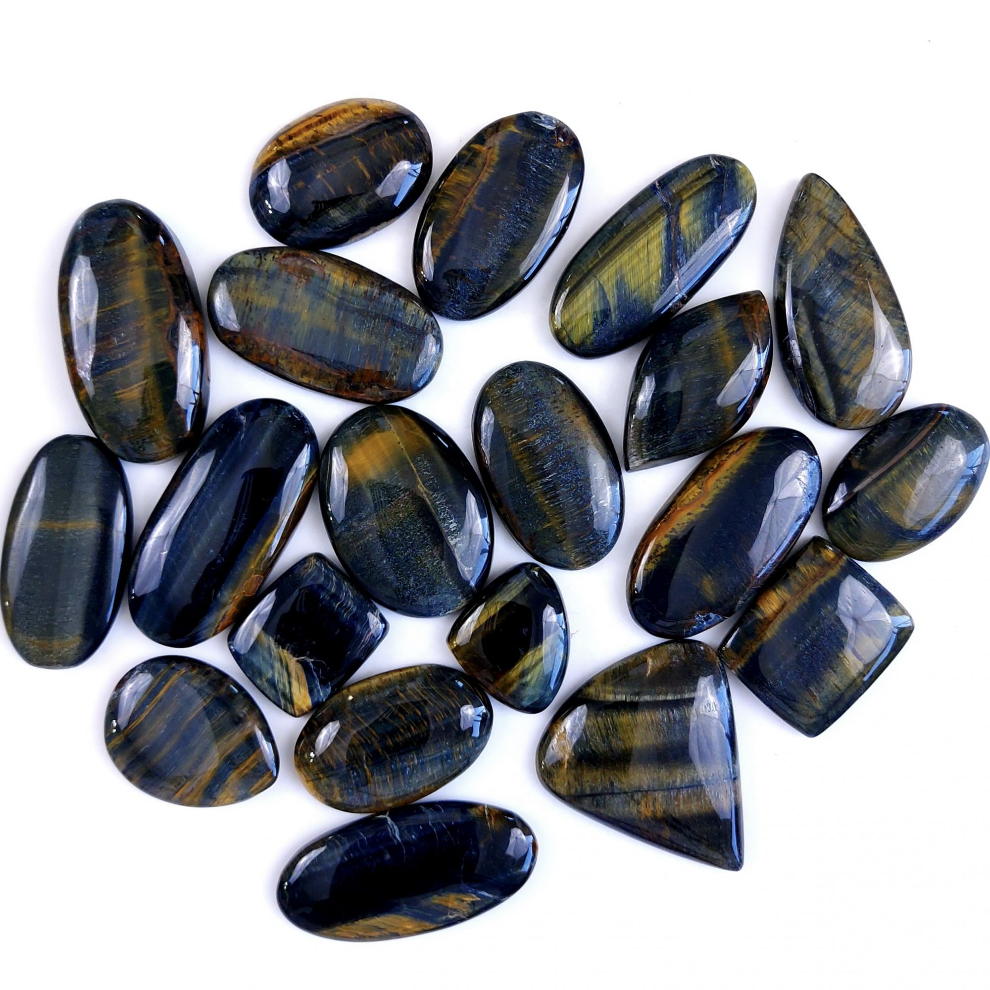 20Pcs 904Cts Natural Tiger Eye Loose Cabochon Gemstone Lot Mix Shape and and Size for Jewelry Making 45x20 30x20mm#1309