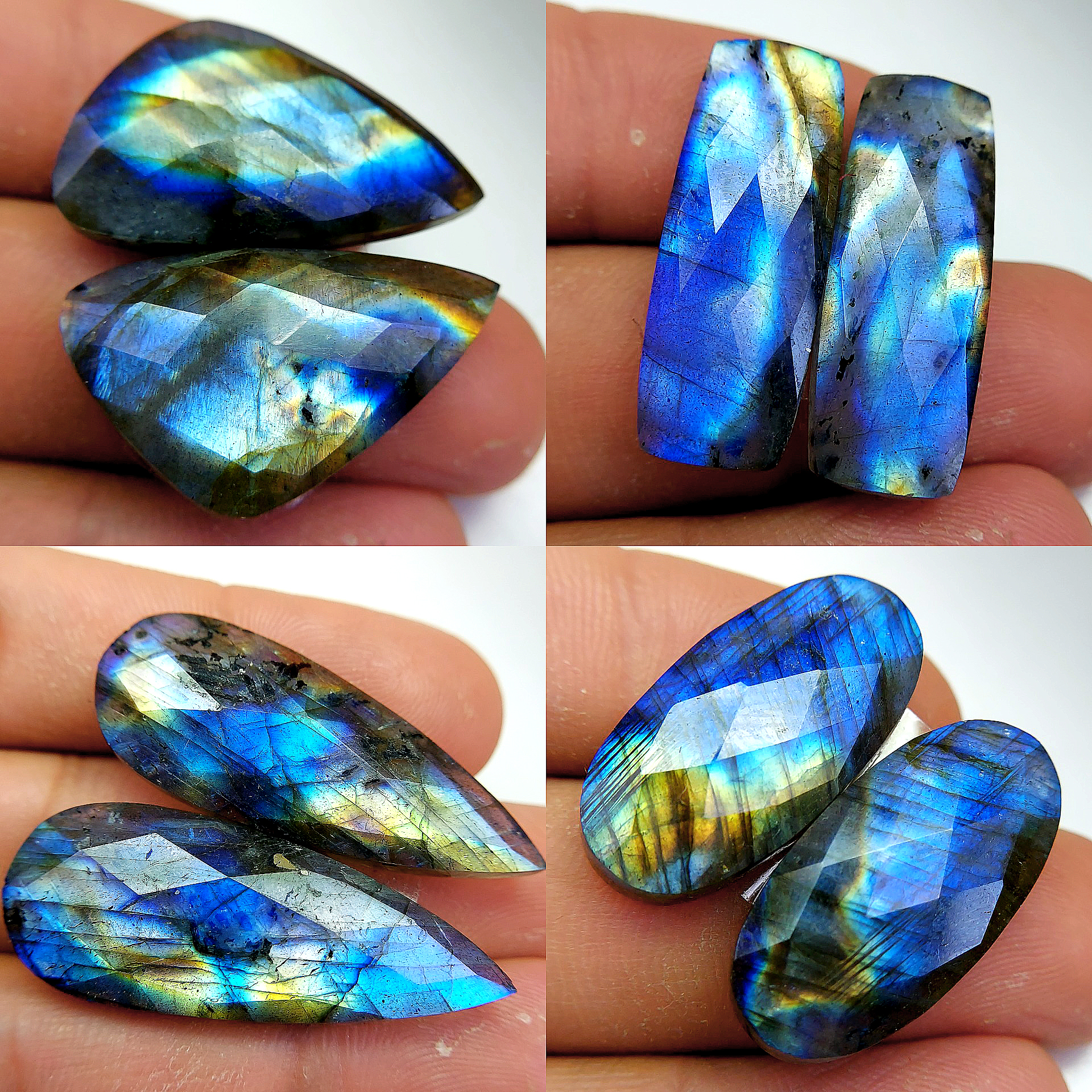 4 Pcs 160 Cts Natural Labradorite Cabochon Loose Gemstone Jewelry Wire Wrapped Pendant Semi-Precious Healing Crystal Lots 38x15 25x17mm 13091