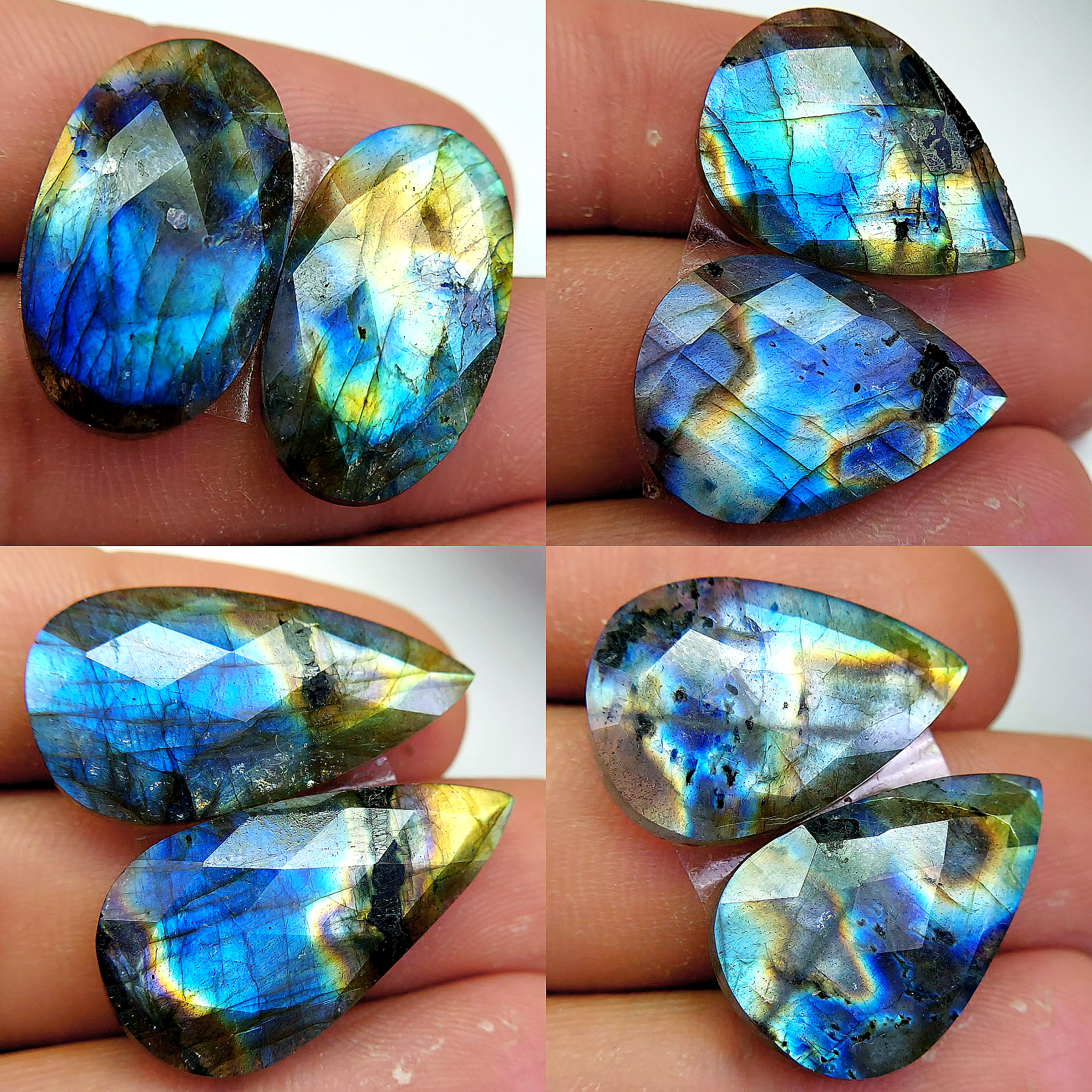 4 Pcs 116 Cts Natural Labradorite Cabochon Loose Gemstone Jewelry Wire Wrapped Pendant Semi-Precious Healing Crystal Lots 28x15 23x16mm 13097