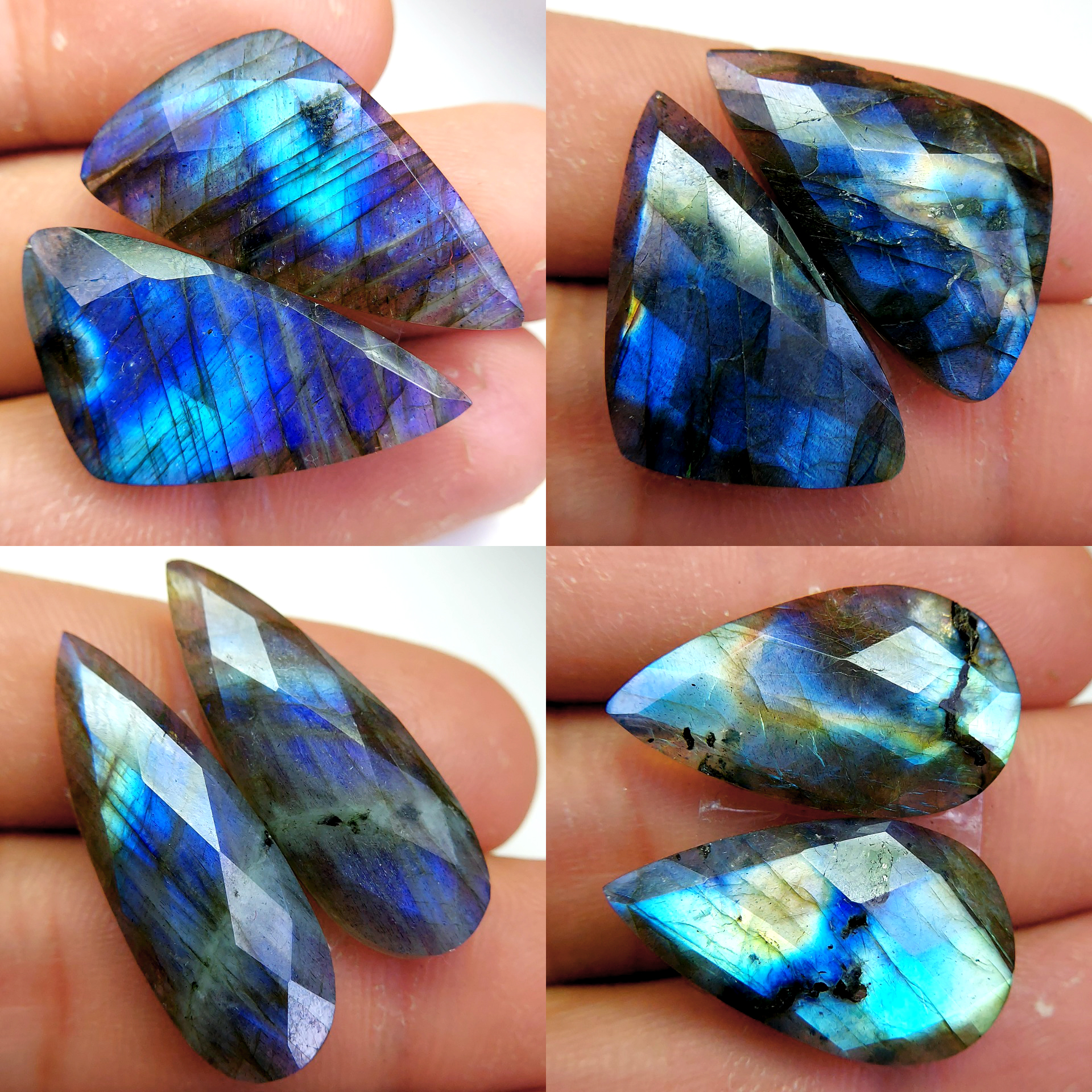 4 Pcs 115 Cts Natural Labradorite Cabochon Loose Gemstone Jewelry Wire Wrapped Pendant Semi-Precious Healing Crystal Lots 30x10 24x14mm 13098