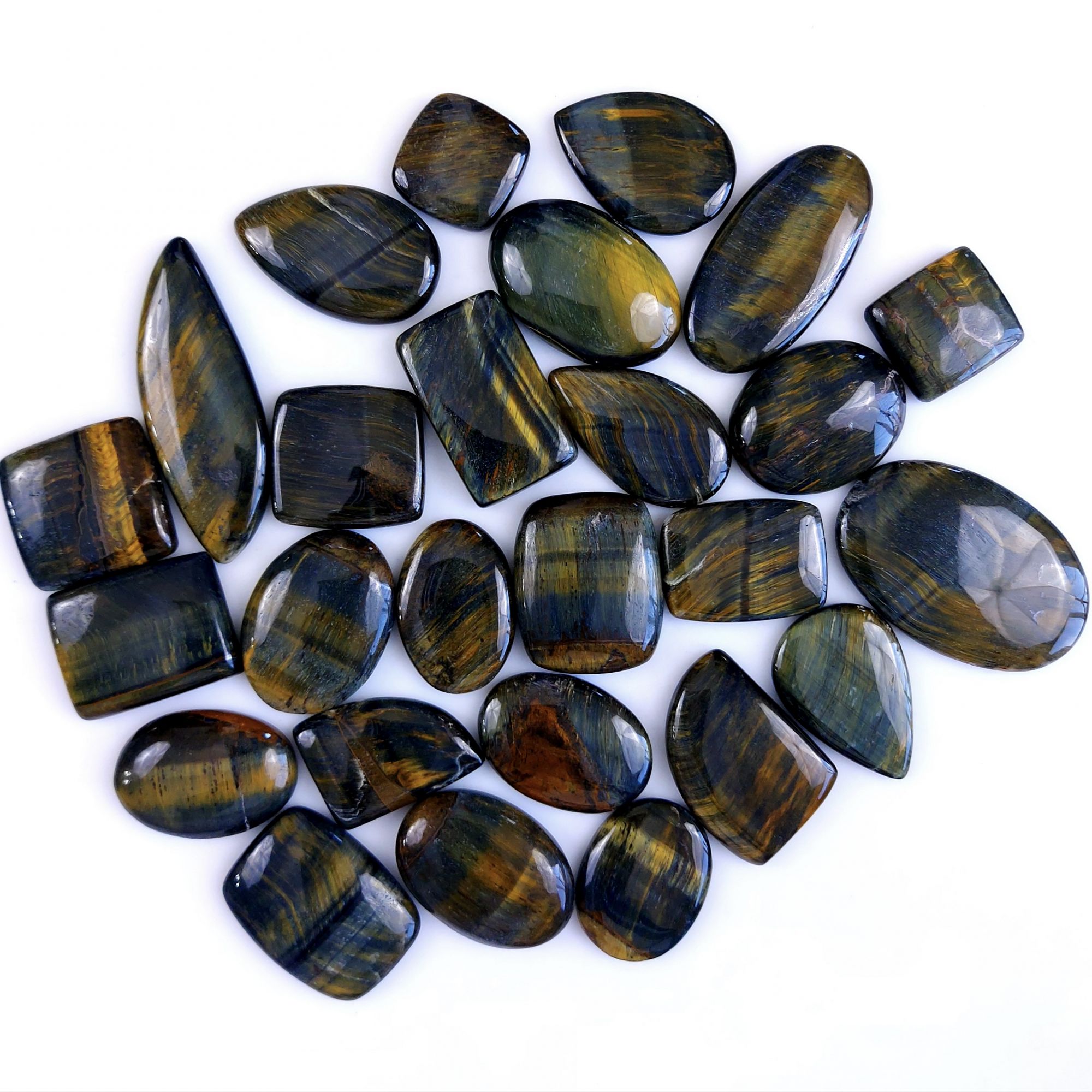 26Pcs 999Cts Natural Tiger Eye Loose Cabochon Gemstone Lot Mix Shape and and Size for Jewelry Making 45x30 28x20mm#1310