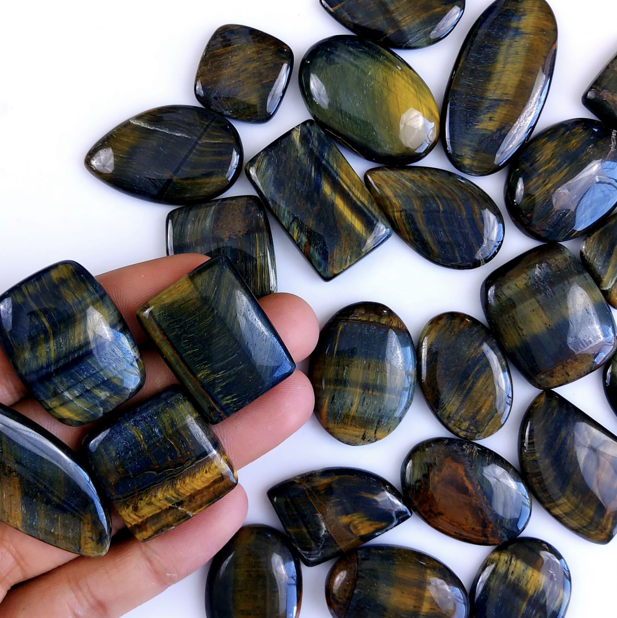 26Pcs 999Cts Natural Tiger Eye Loose Cabochon Gemstone Lot Mix Shape and and Size for Jewelry Making 45x30 28x20mm#1310