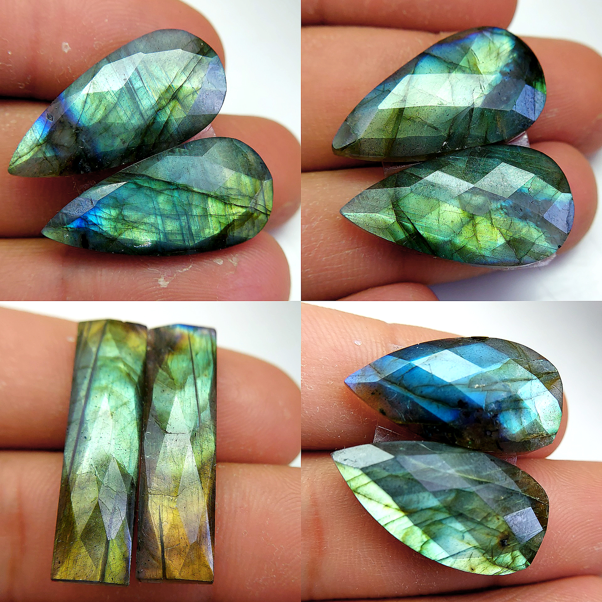 4 Pcs 109 Cts Natural Labradorite Cabochon Loose Gemstone Jewelry Wire Wrapped Pendant Semi-Precious Healing Crystal Lots 30x7 25x13mm 13101