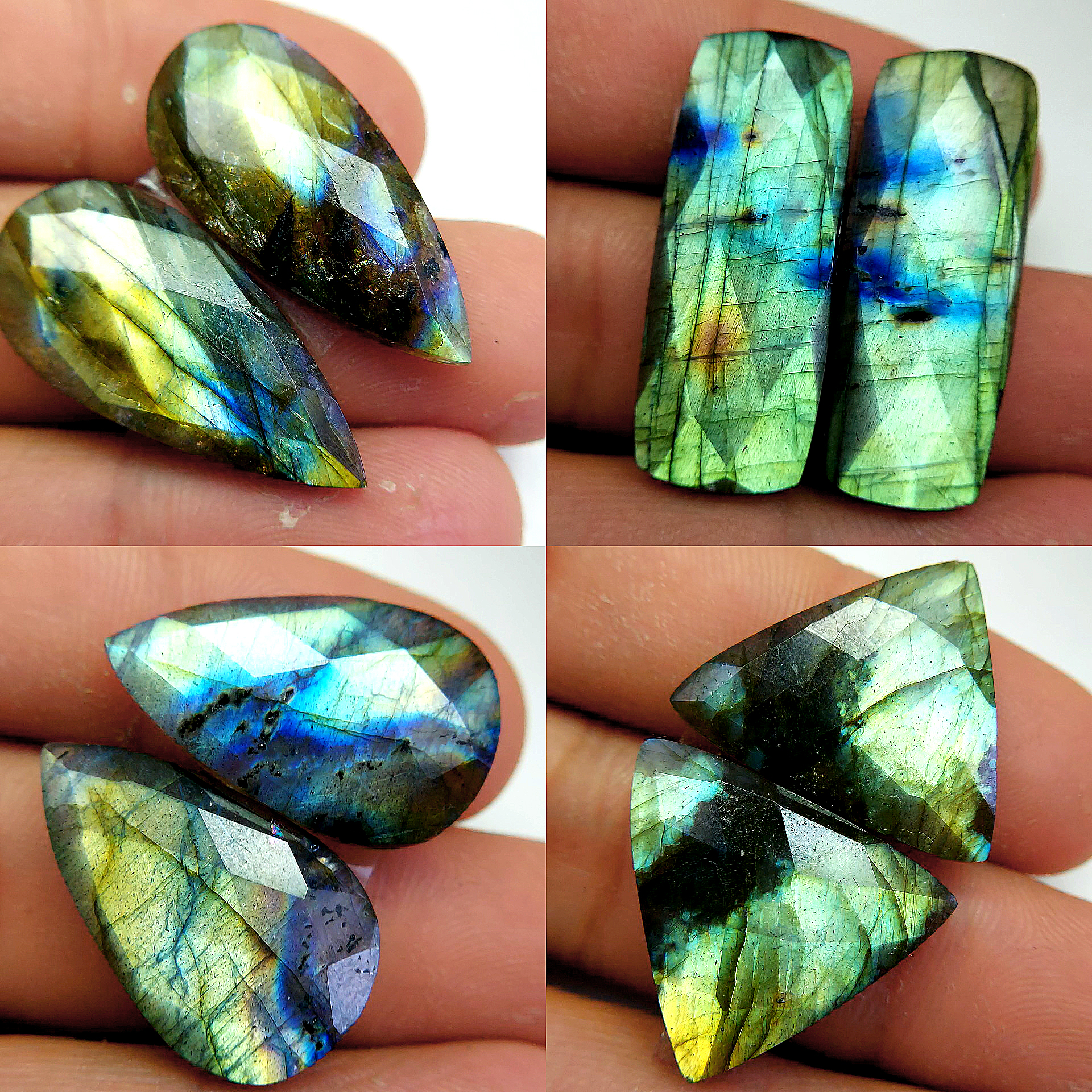 4 Pair 132 Cts Natural Labradorite Cabochon Loose Gemstone Jewelry Wire Wrapped Pendant Semi-Precious Healing Crystal Lots 30x12 24x14mm R-13107