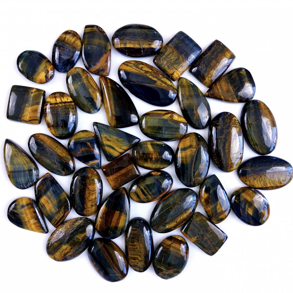 37Pcs 942Cts Natural Tiger Eye Loose Cabochon Gemstone Lot Mix Shape and and Size for Jewelry Making 38x20 22x16mm#1315