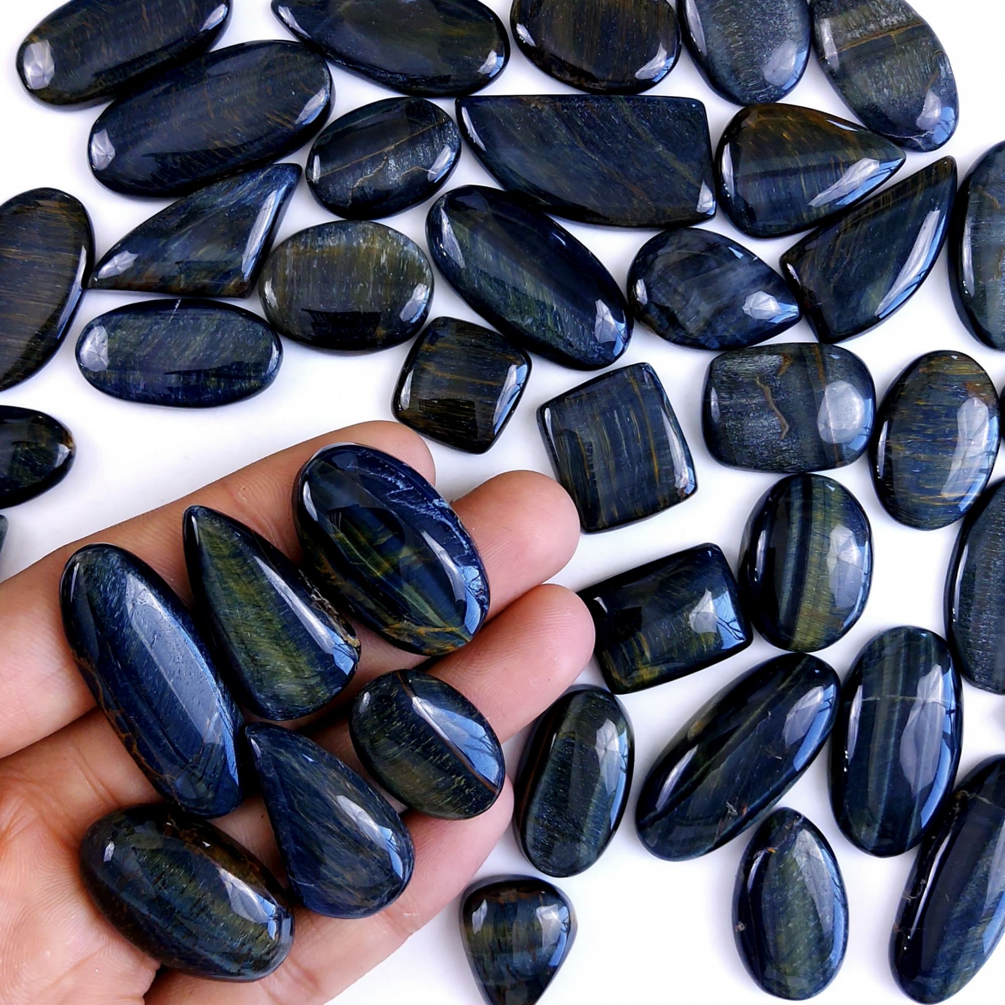 45Pcs 1218Cts Natural Tiger Eye Loose Cabochon Gemstone Lot Mix Shape and and Size for Jewelry Making 38x17 22x18mm#1317