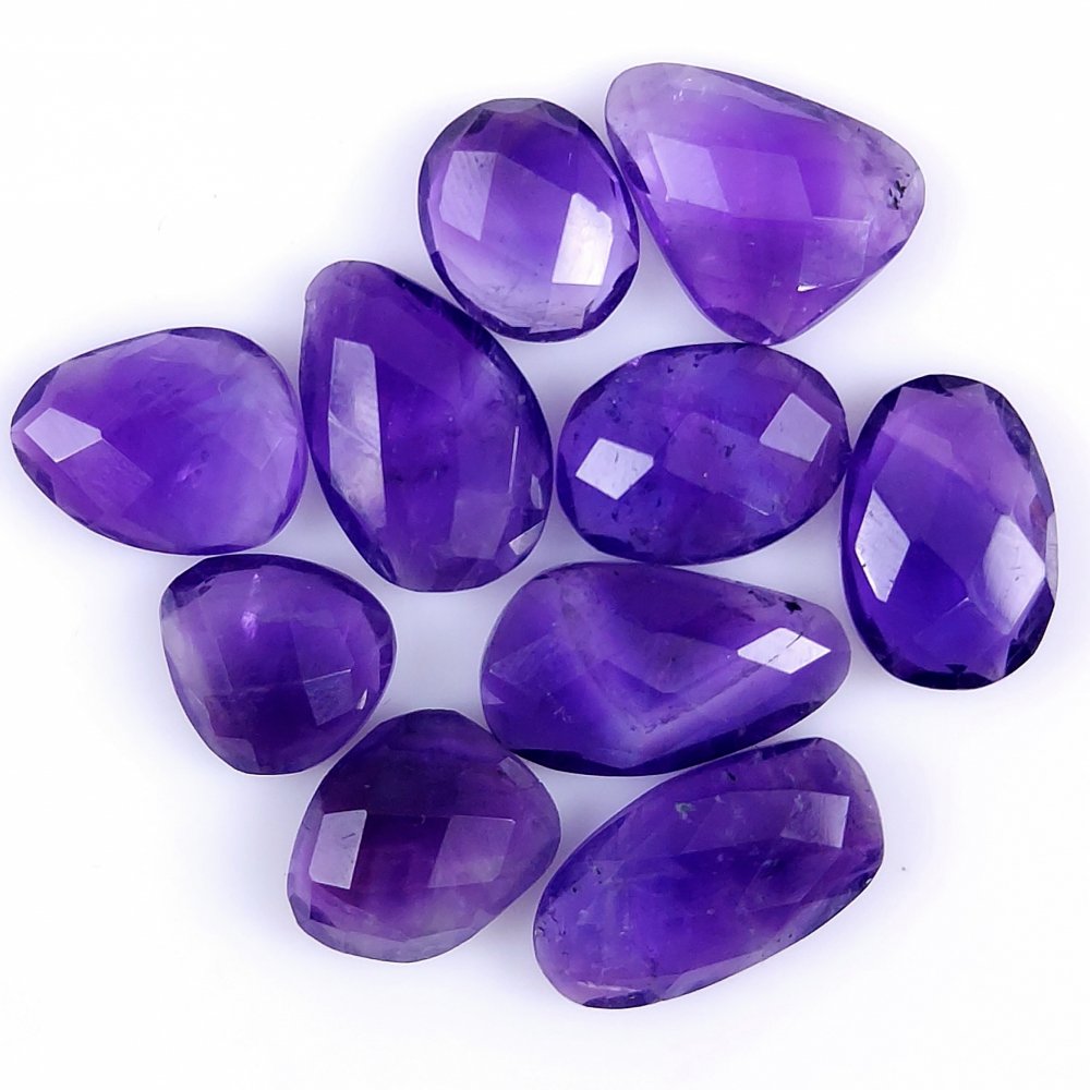 10Pcs 53Cts. Natural Amethyst Faceted Cabochon Loose Gemstone For Jewelry#132