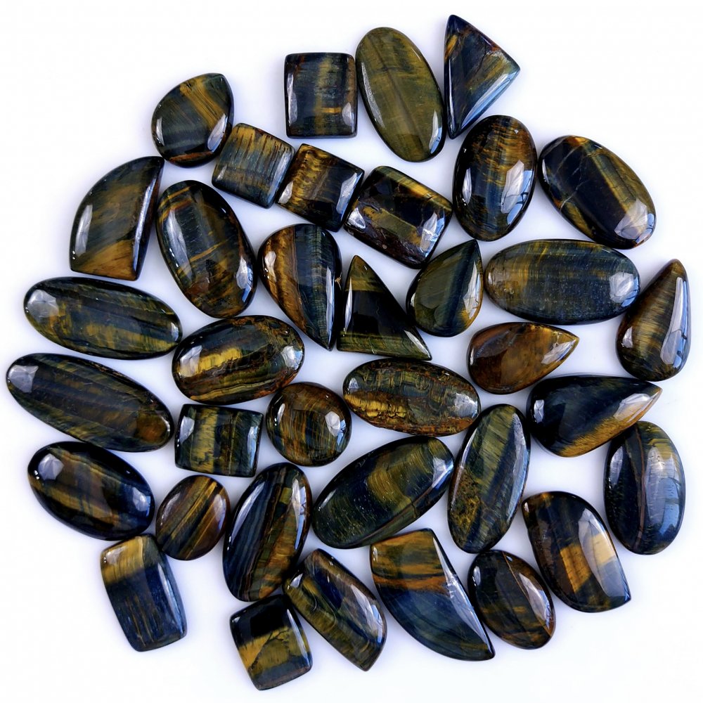36Pcs 946Cts Natural Tiger Eye Loose Cabochon Gemstone Lot Mix Shape and and Size for Jewelry Making 40x18 16x16mm#1322