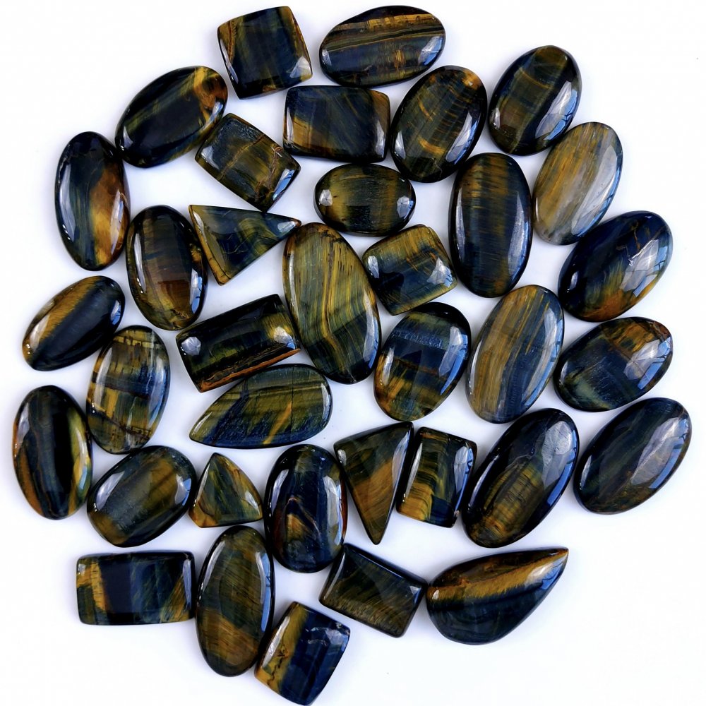 36Pcs 940Cts Natural Tiger Eye Loose Cabochon Gemstone Lot Mix Shape and and Size for Jewelry Making 34x17 19x14mm#1323
