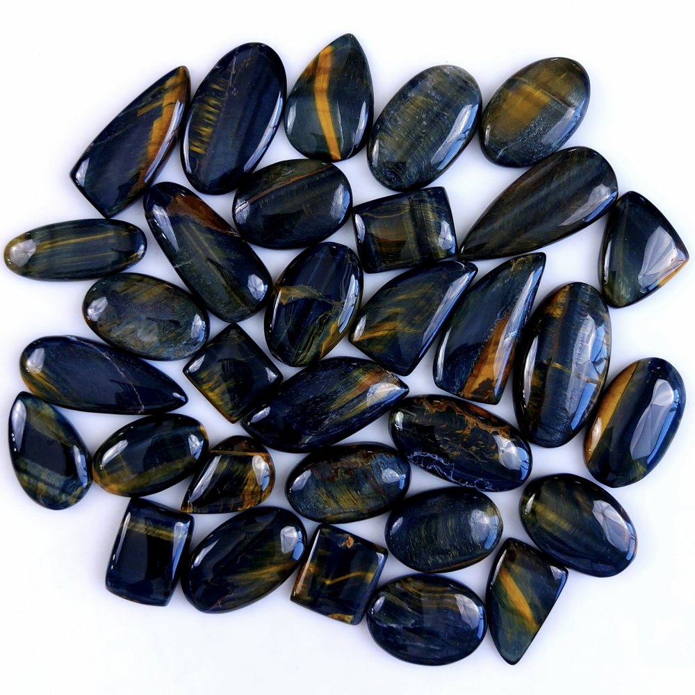 32Pcs 850Cts Natural Tiger Eye Loose Cabochon Gemstone Lot Mix Shape and and Size for Jewelry Making 38x17  22x16mm#1324