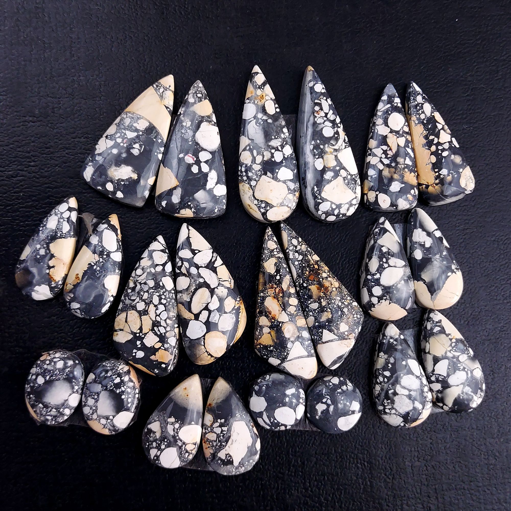 11 Pair 257 Cts Natural Maligano Jasper Cabochon Pair Lot Semi-Precious Gemstones For Jewelry Making 10x10-14x28mm R-13245