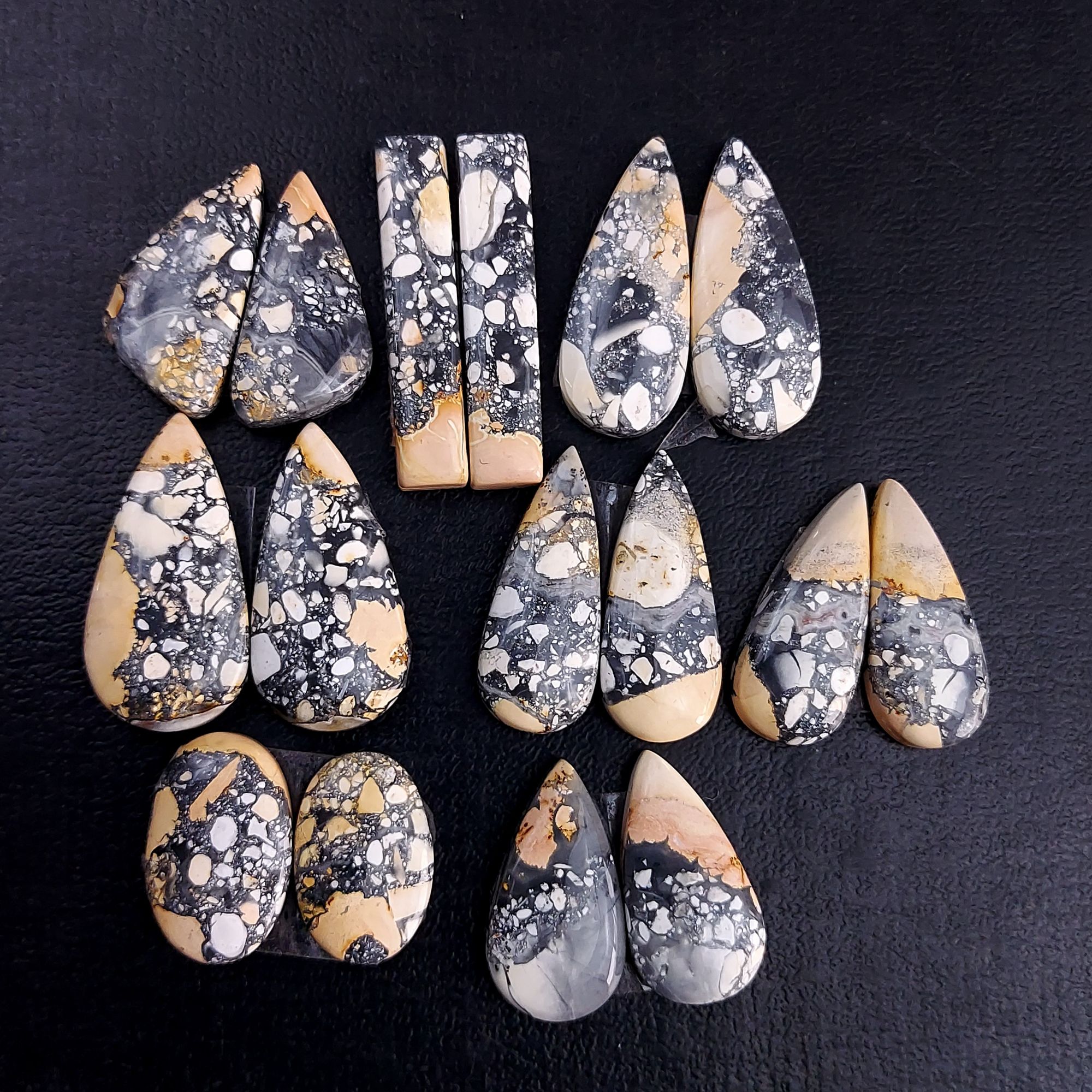 8 Pair 207 Cts Natural Maligano Jasper Cabochon Pair Lot Semi-Precious Gemstones For Jewelry Making 12x20-13x28mm 13248