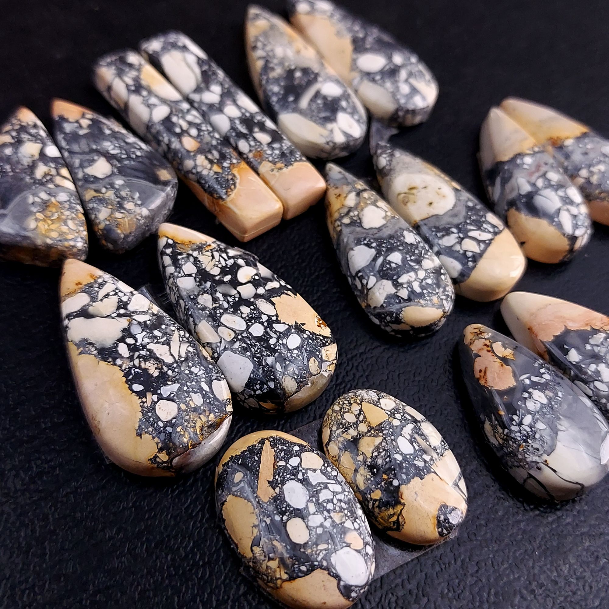 8 Pair 207 Cts Natural Maligano Jasper Cabochon Pair Lot Semi-Precious Gemstones For Jewelry Making 12x20-13x28mm 13248