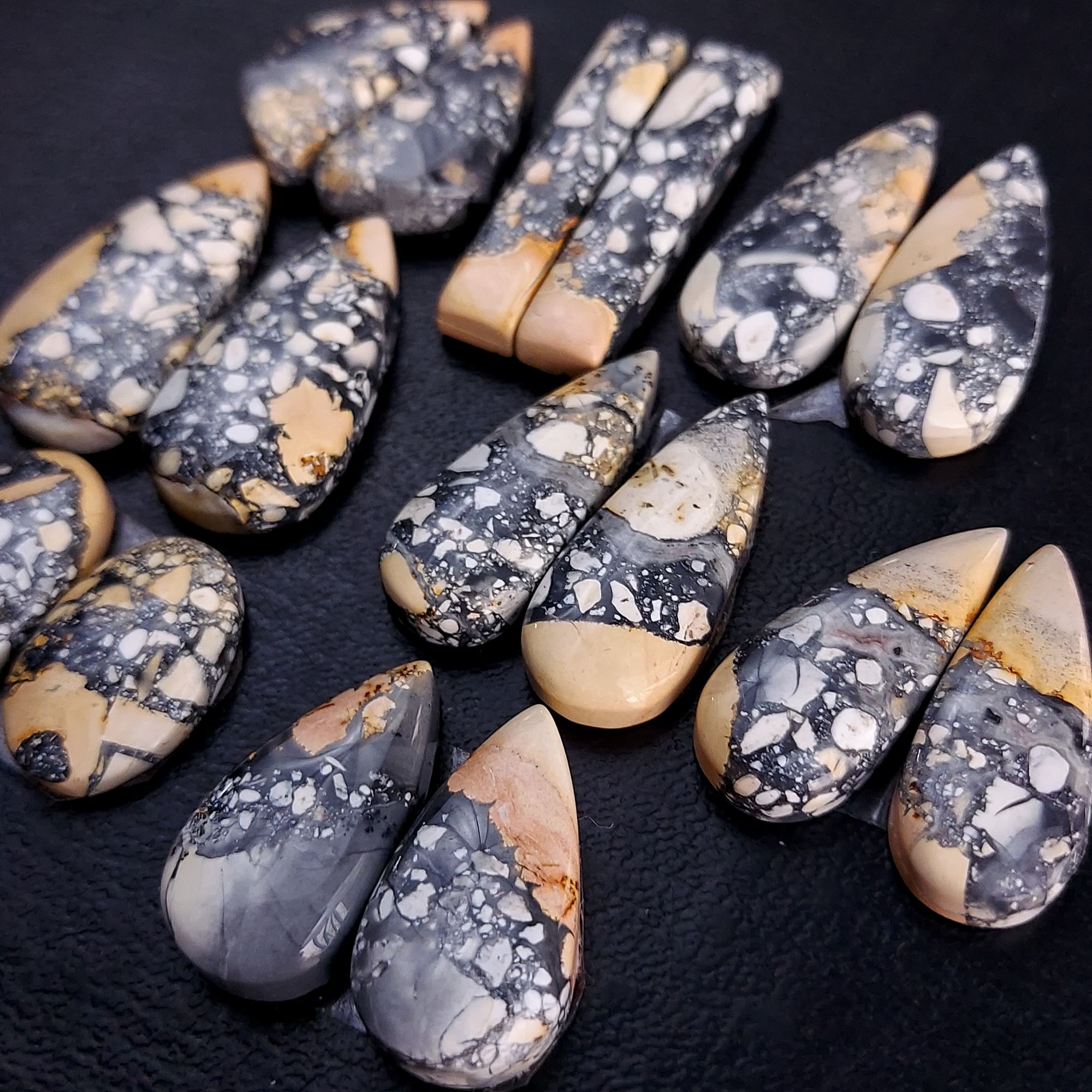 8 Pair 207 Cts Natural Maligano Jasper Cabochon Pair Lot Semi-Precious Gemstones For Jewelry Making 12x20-13x28mm 13248