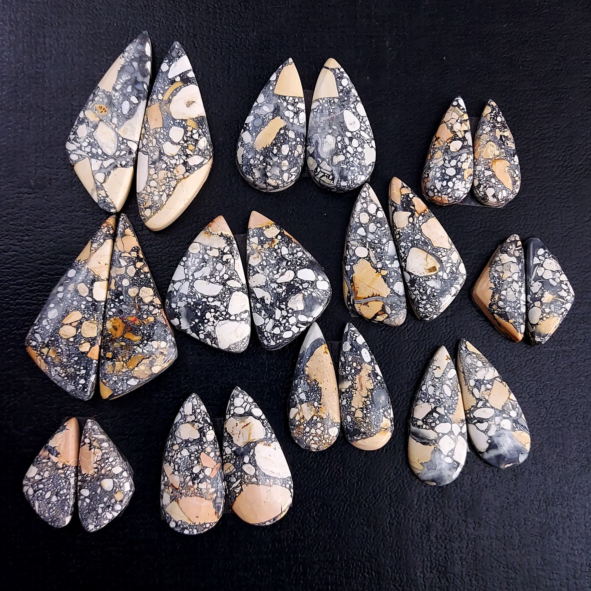 11 Pair 283 Cts Natural Maligano Jasper Cabochon Pair Lot Semi-Precious Gemstones For Jewelry Making 9x20-13x35mm R-13252
