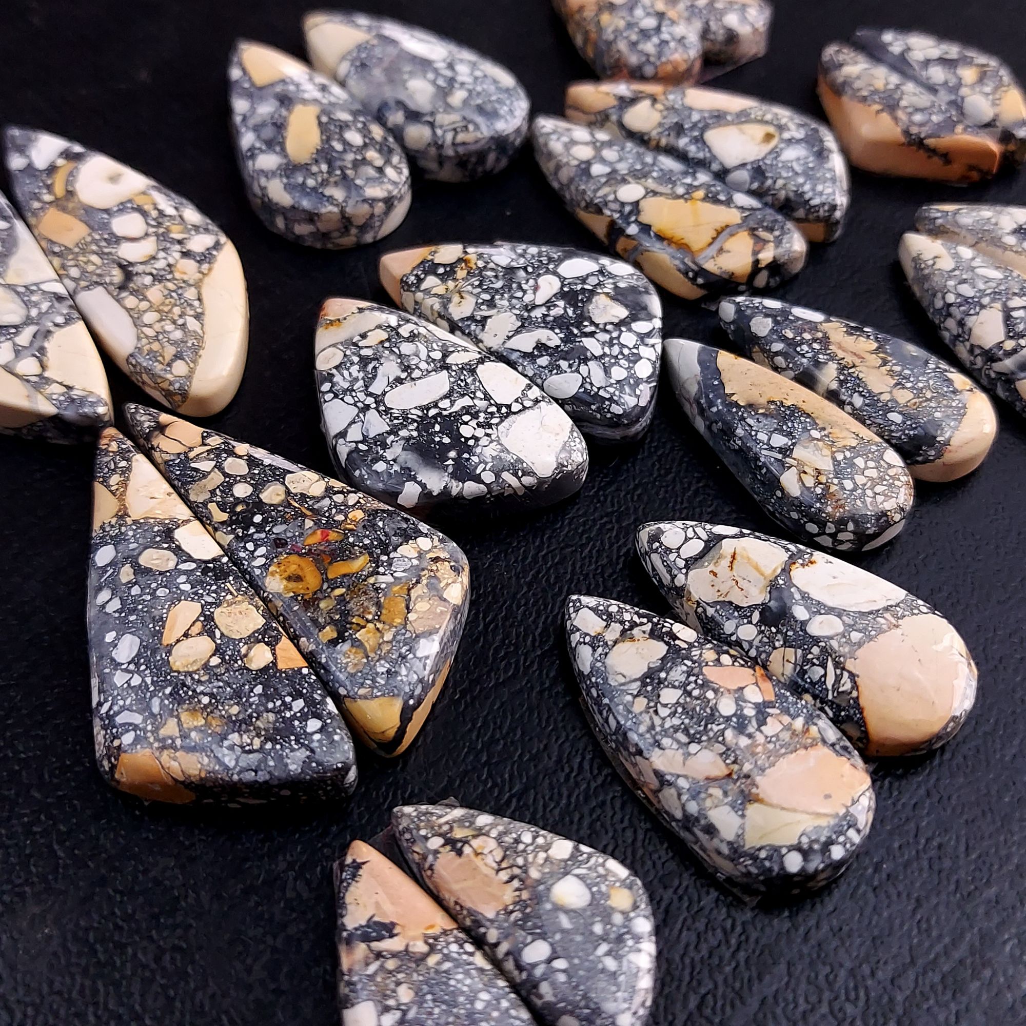 11 Pair 283 Cts Natural Maligano Jasper Cabochon Pair Lot Semi-Precious Gemstones For Jewelry Making 9x20-13x35mm R-13252