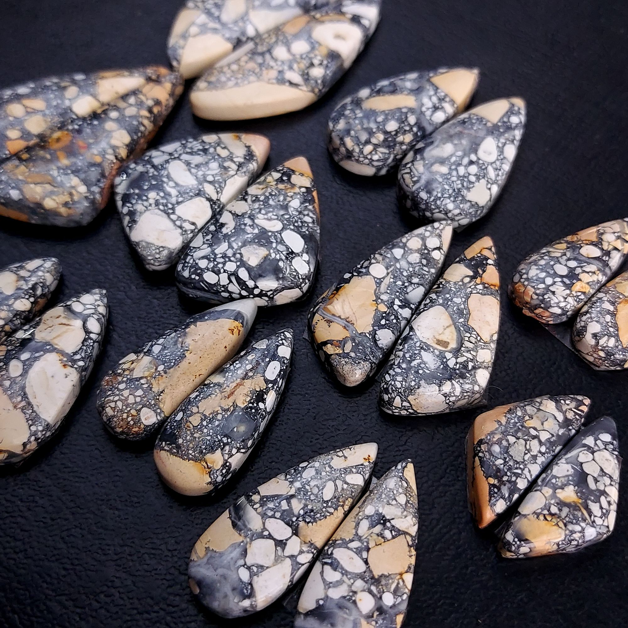 11 Pair 283 Cts Natural Maligano Jasper Cabochon Pair Lot Semi-Precious Gemstones For Jewelry Making 9x20-13x35mm R-13252